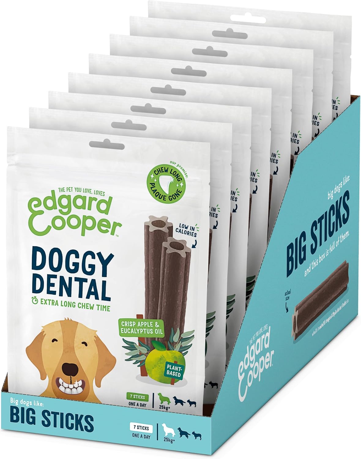 Edgard & Cooper Snack Dentali Nature per Cane Stick 8x7 – Mela e Eucalipto, Grande
