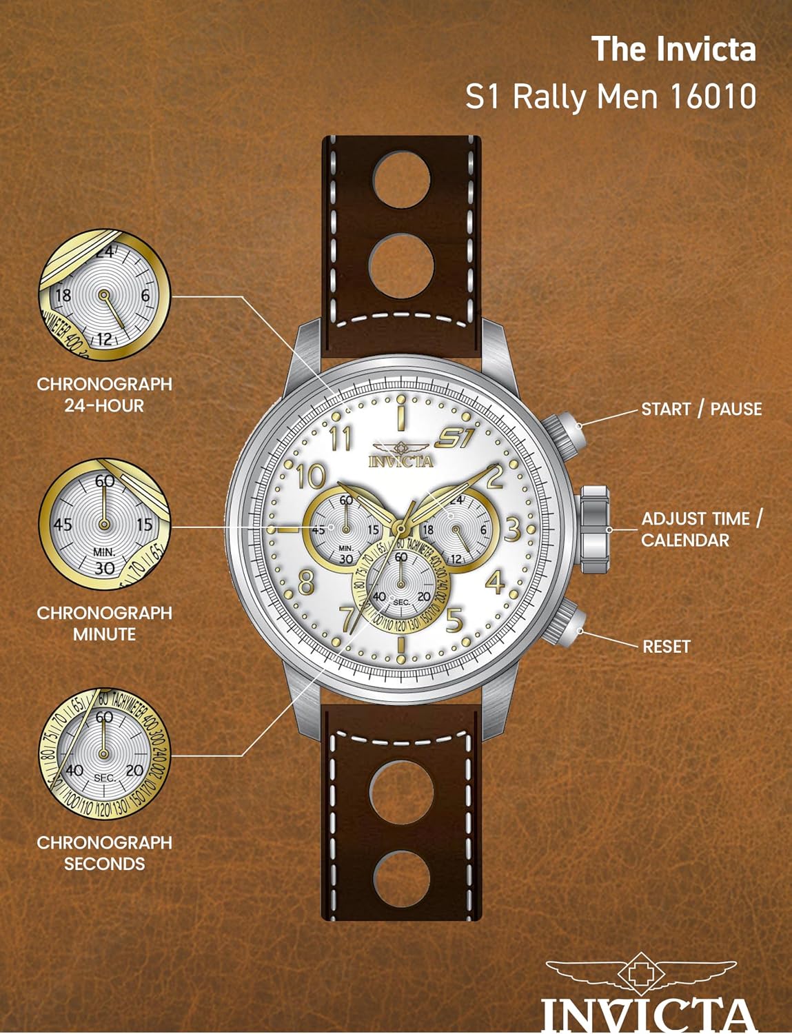 Detalle de Invicta S1 Rally Stainless Steel Men's Quartz Watch, 48mm