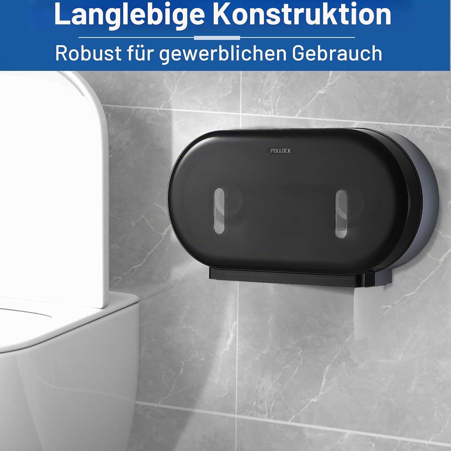 Detalle de Pollock Doppelrollen-Toilettenpapierspender Jumbo, bohrfrei, Schwarz – Extra große Kapazität