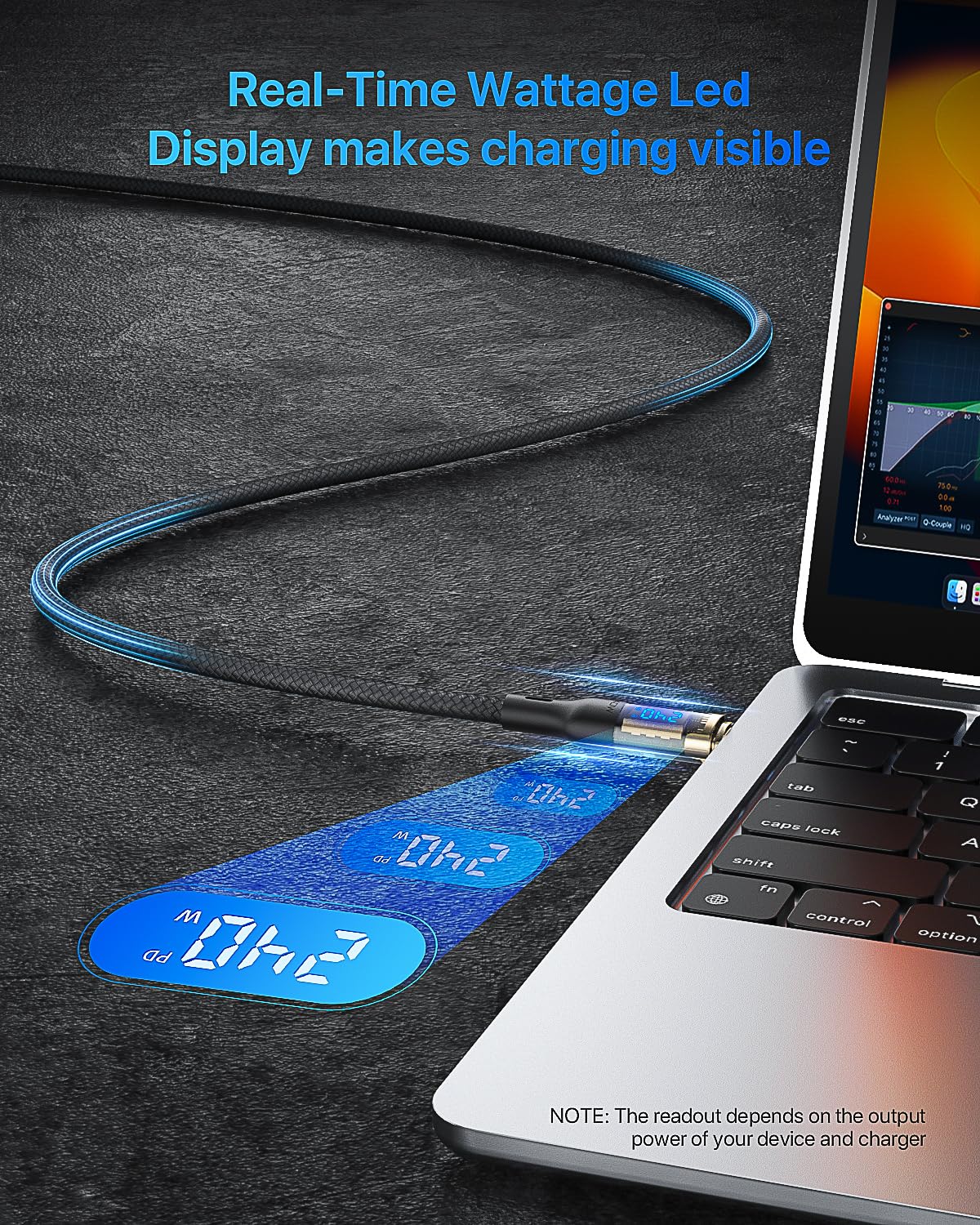 Detalle 2 de SOOPII 240W USB-C to USB-C Cable (6ft, 2-Pack) with LED Watt Display