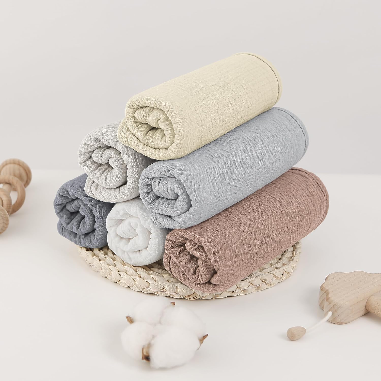 Thumbnail 5 de Bearmoss Muslin Squares Cloths: 6-Pack 100% Cotton Baby Burp Cloths, 50x25cm, Ultra-Absorbent and Soft
