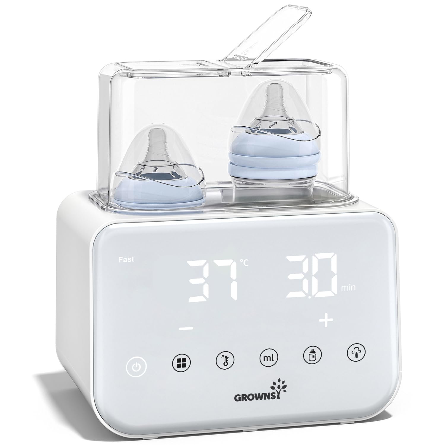 Detalle de Grownsy Flaschenwärmer Baby 10-in-1 mit LCD-Display, Sterilisator & Auftaufunktion (Weiß)
