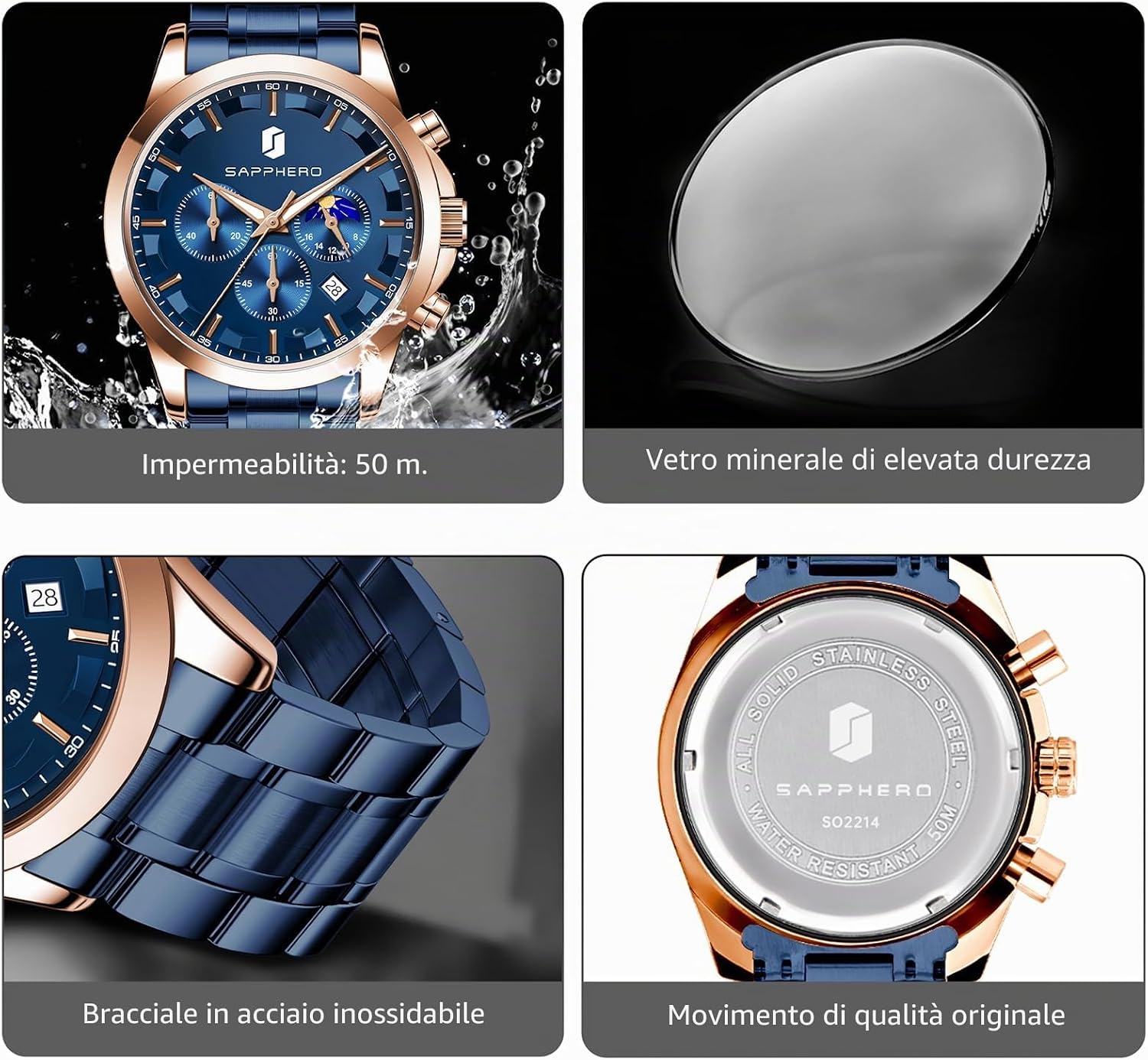 Thumbnail 4 de BENYAR BY Orologio da uomo al quarzo analogico in acciaio inox con cinturino marrone e cronografo – stile raffinato per ogni occasione