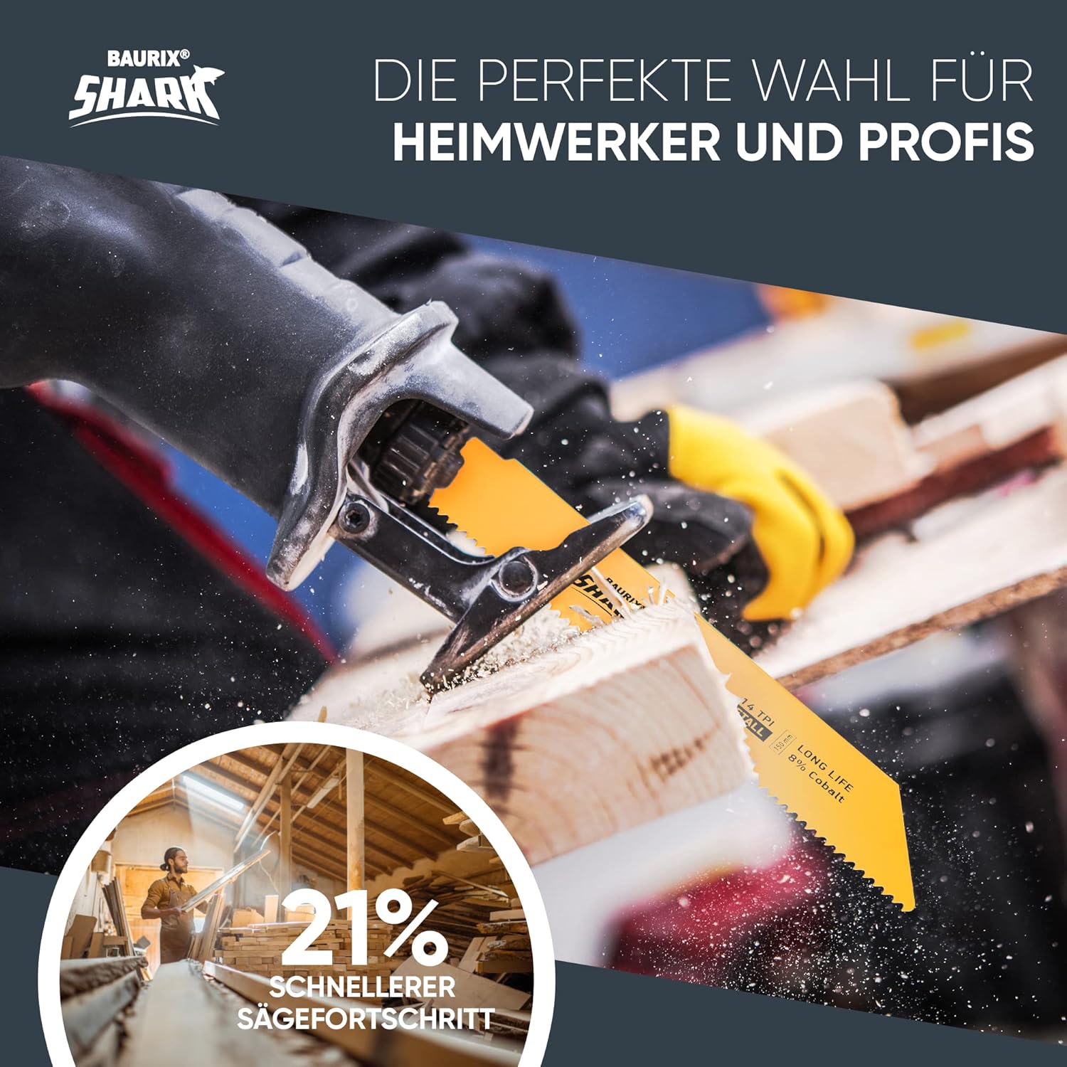 Thumbnail 5 de BAURIX SHARK Lame per Seghetto – 6 pezzi, 150 mm, 5/8"-24 TPI: taglio rapido e preciso per legno, metallo e altro