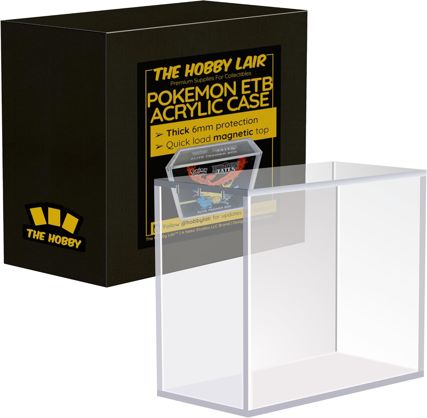 Detalle de The Hobby Lair ポケモンETB用アクリルケース 厚さ6mm・マグネット式トップ・UV保護
