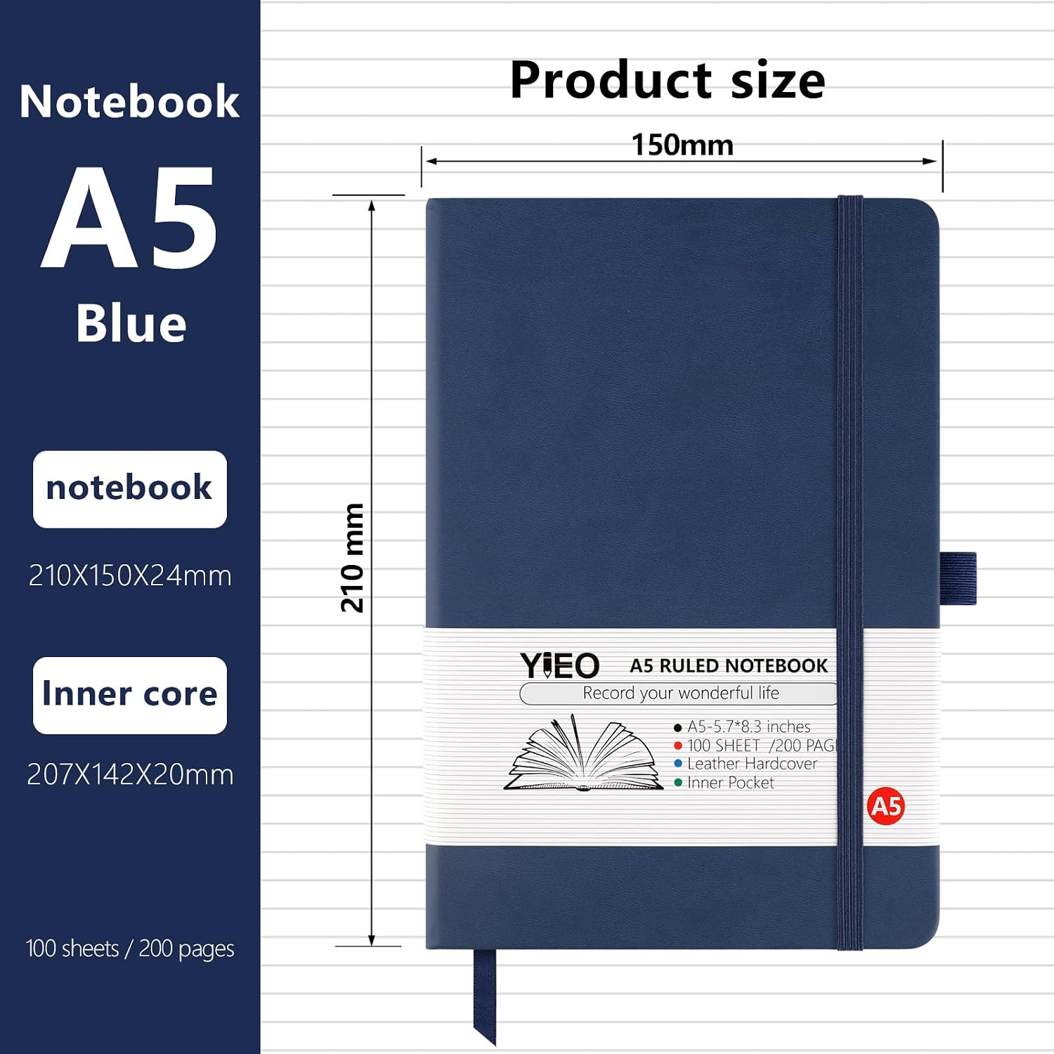 Detalle 2 de YIEO Notebook A5 2 Pack 398 Pages
