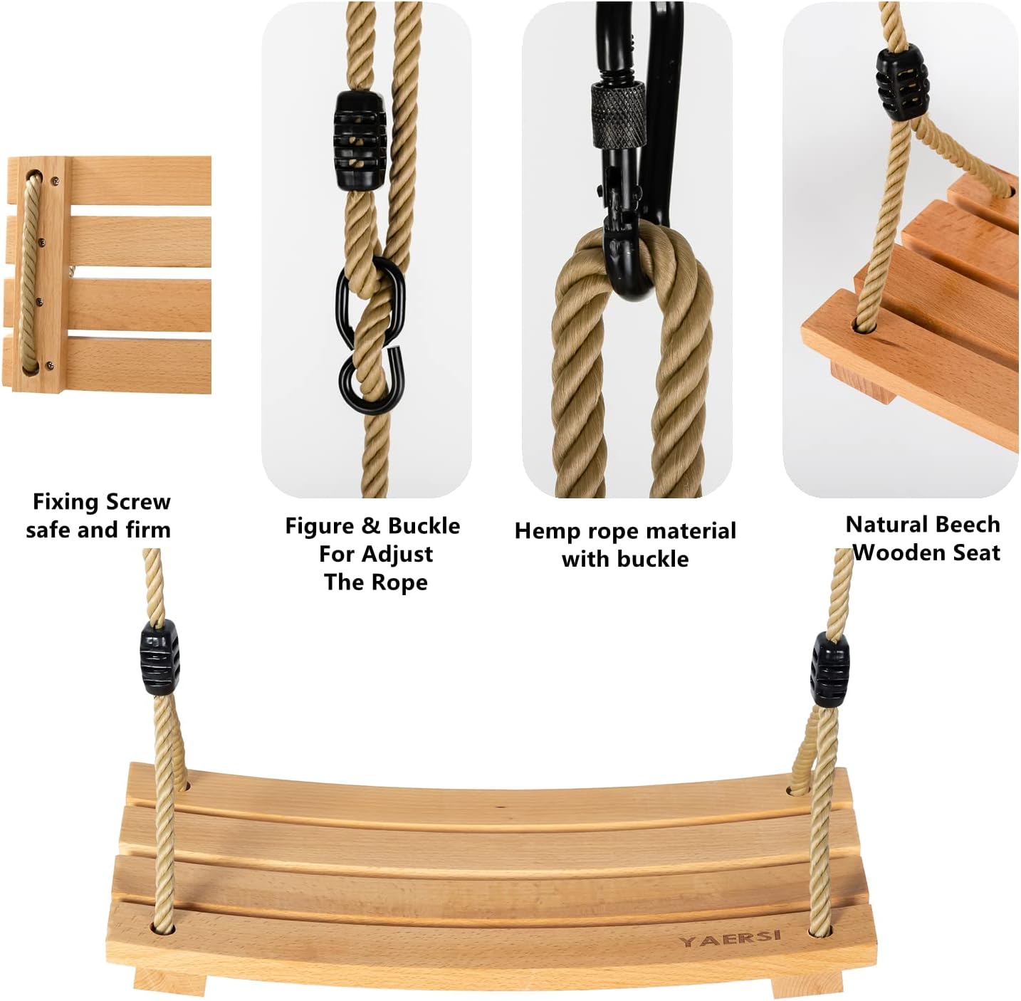 Thumbnail 2 de Holz Schaukelsitz für Kinder und Erwachsene – Outdoor-Schaukel aus Buche mit verstellbarem Hanfseil