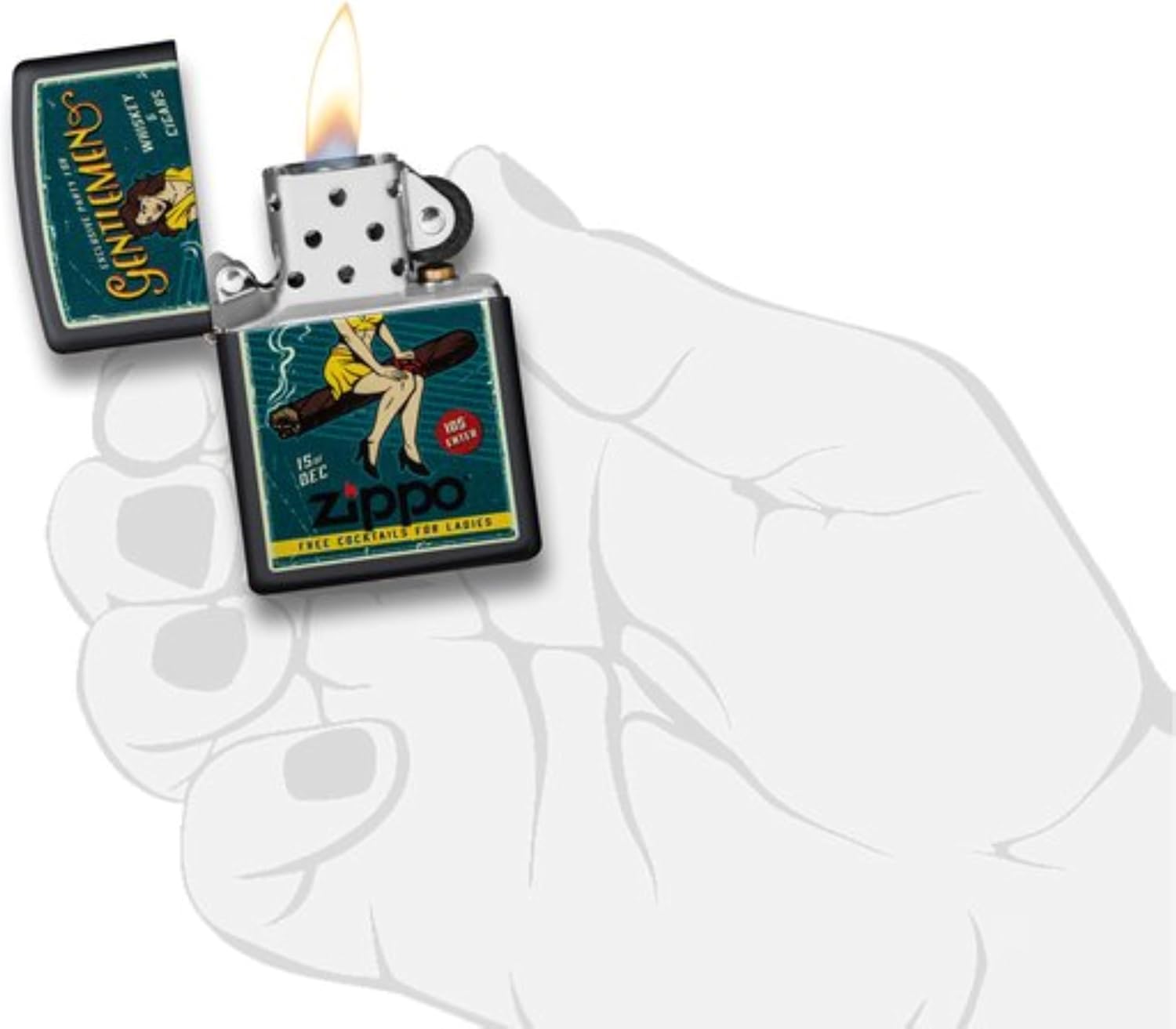 Thumbnail 3 de Zippo briquet tempête motif femme et cigare noir mat (rechargeable, réutilisable) en coffret cadeau