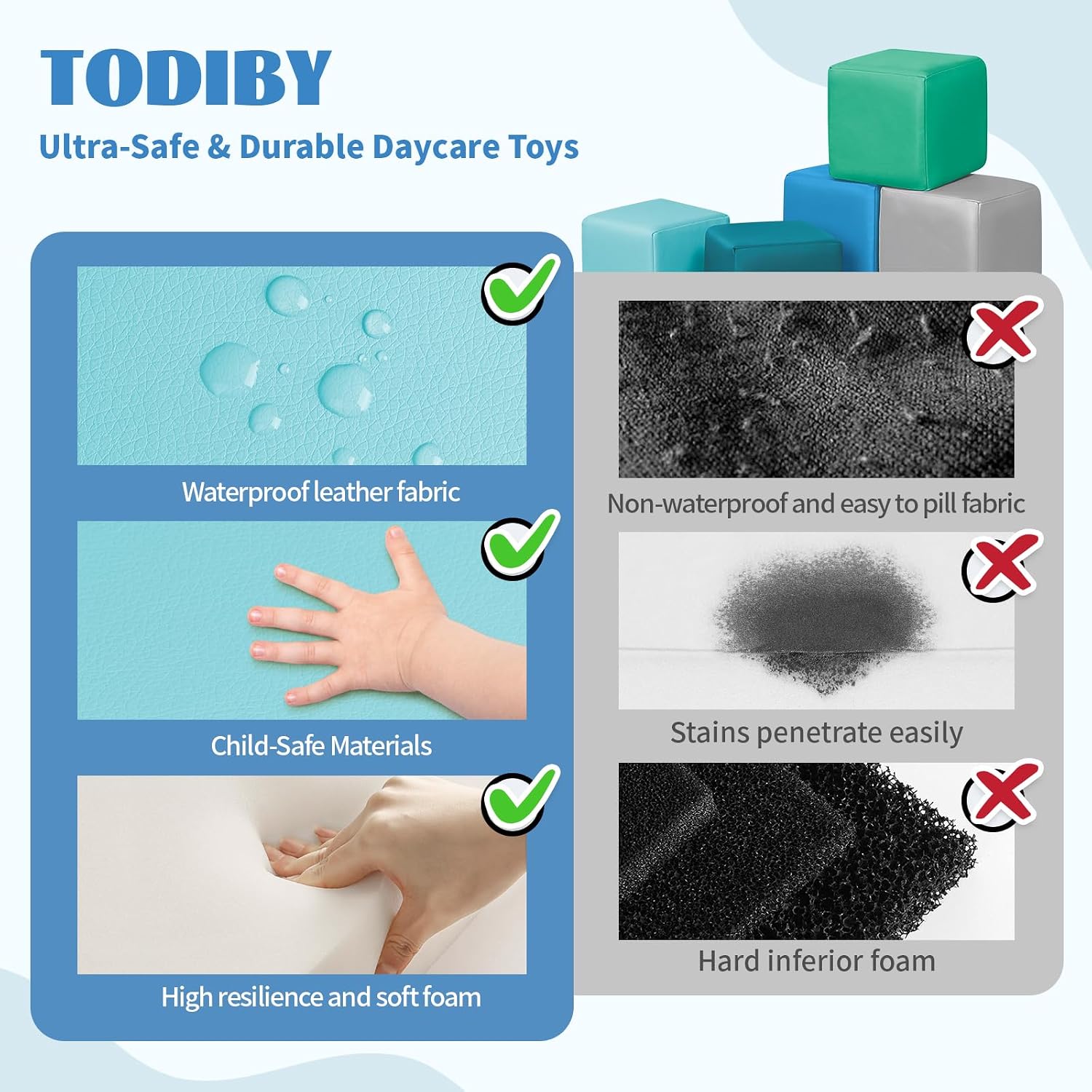 Thumbnail 4 de TODIBY Foam Building Blocks for Toddlers: 12-Piece Wipeable Leather Stacking Cubes