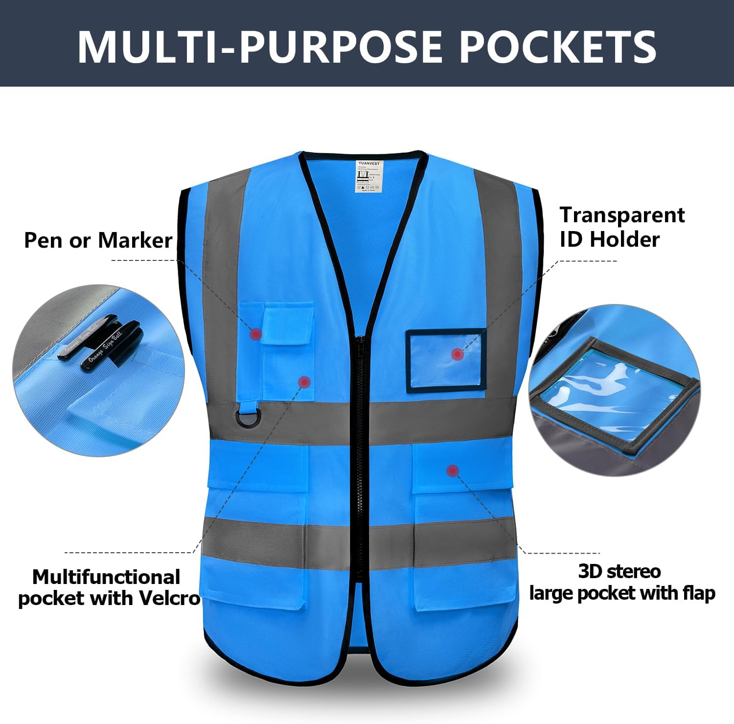 Thumbnail 3 de YUANVEST Hi Vis Vest 5 Pockets