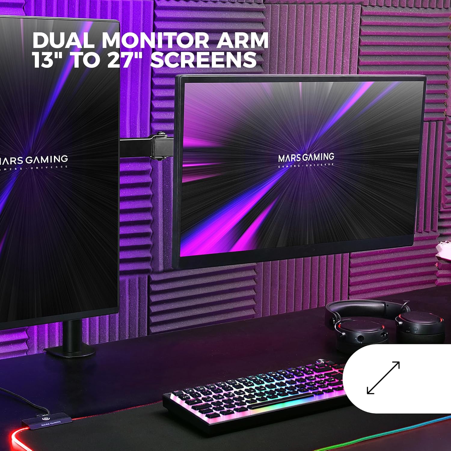 Detalle 2 de Mars Gaming MARM2 Noir – Support de moniteur à double bras pour écrans jusqu’à 27