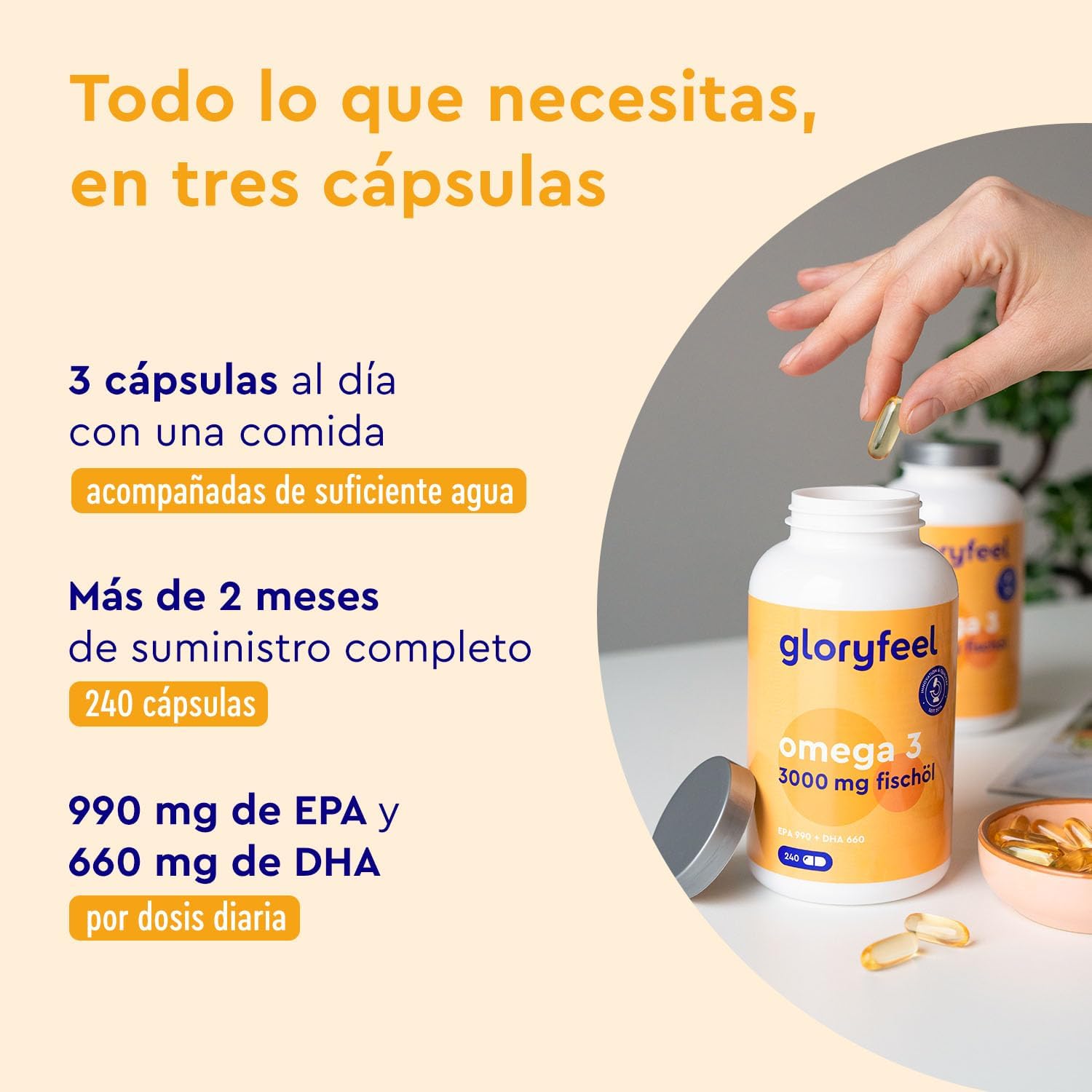 Detalle 2 de Omega 3 3000mg Cápsulas 240 - Triple acción