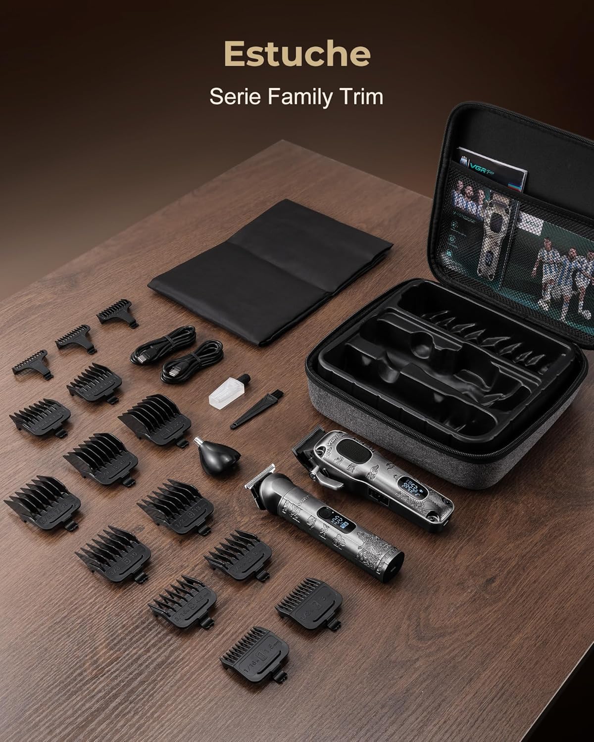 Thumbnail 5 de VGRPRO Tagliacapelli uomo professionale senza fili con trimmer 4-in-1 e 9 pettini guida (set completo, grigio)