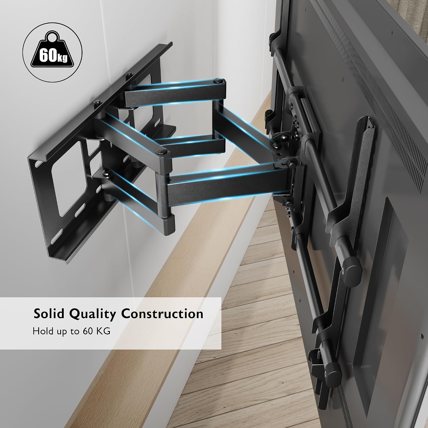 Detalle 2 de BONTEC Support mural TV orientable et inclinable pour écrans plats et incurvés 32–84 pouces (jusqu’à 60 kg), VESA max 600x400