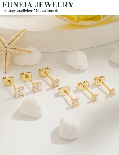 Detalle de FUNEIA – Lot de 3 Paires de Boucles d’oreilles Or 14K Plaqué Or 20G, hypoallergéniques