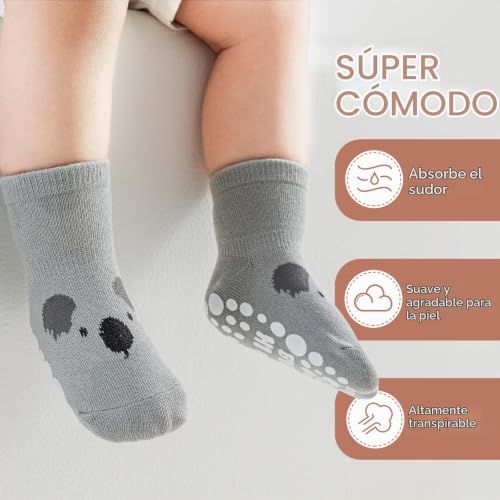 Detalle 2 de SockWaddles calcetines antideslizantes para bebé, 5 pares de algodón, panda, 0-12 meses