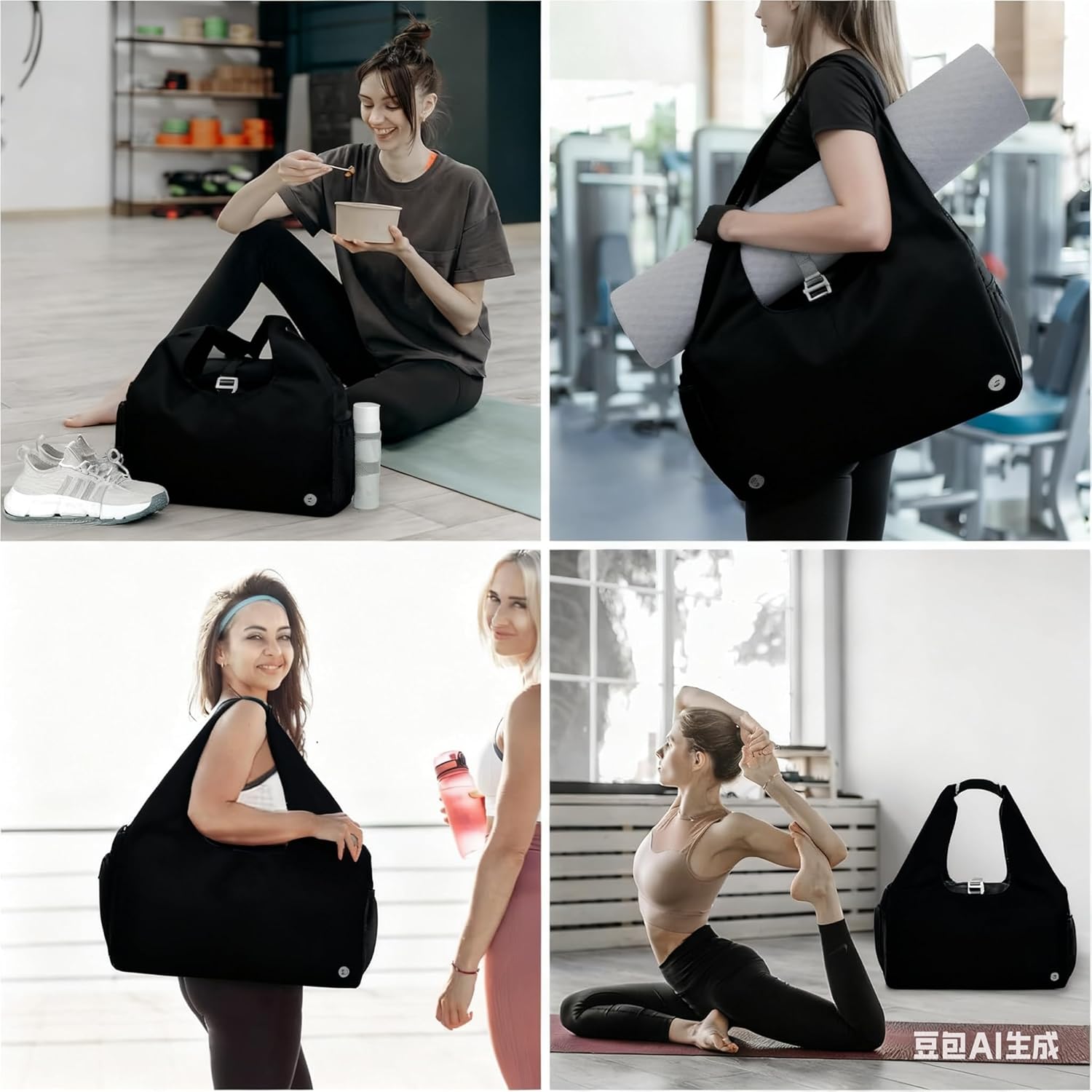 Detalle de ROSSRORE Yoga Gym Bag for Women with Separate Shoes Compartment and Wet/Dry Pockets