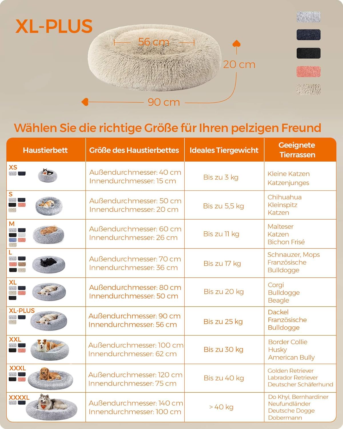 Thumbnail 4 de Feandrea Hundebett flauschig Donut-Kissen (PGW041S01), waschbar, 90 cm Durchmesser