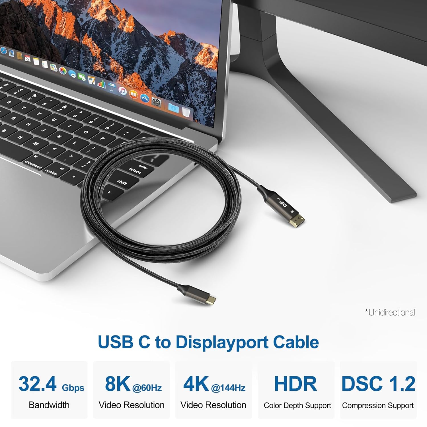 Thumbnail 1 de Ablink USB C to DisplayPort 1.4 Cable 2M — 8K@60Hz / 4K@240Hz, HDR10+
