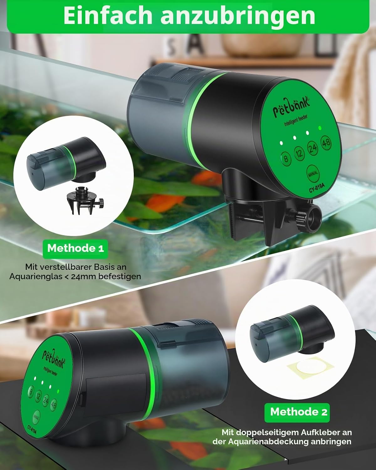 Detalle de Petbank Futterautomat Aquarium – Automatischer Fischfutterspender mit Batteriebetrieb