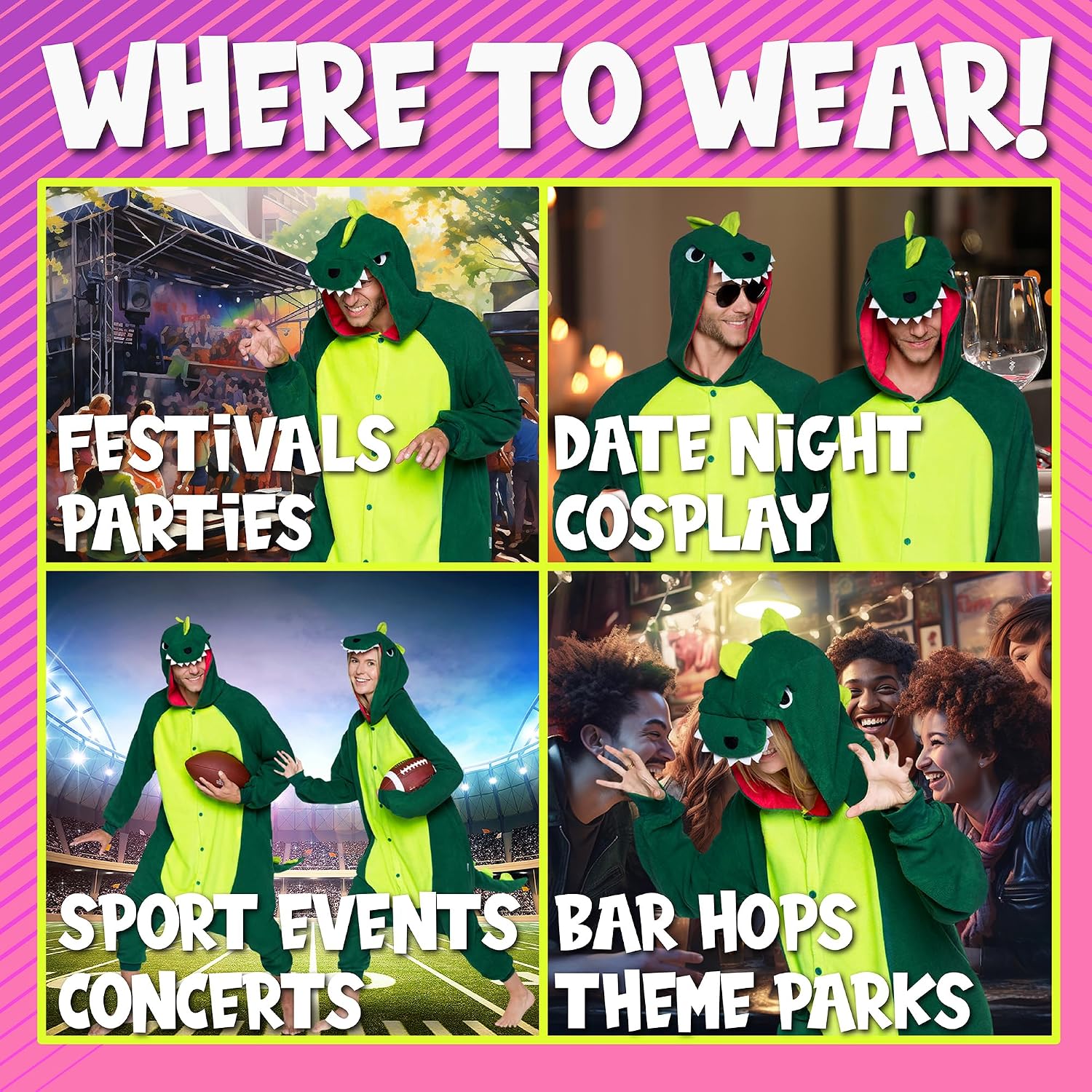Detalle 2 de Funziez! Dinosaur Adult Onesie, Plush T-Rex Costume with Hood and Tail