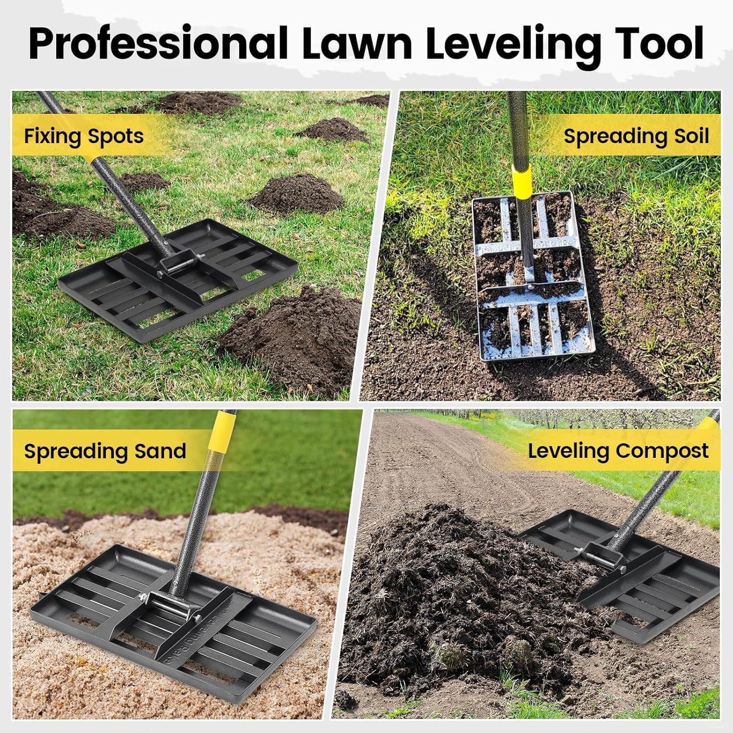 Thumbnail 6 de Lawn Leveling Rake, Heavy Duty 43×25 cm Curved Ground Plate with 182 cm Handle