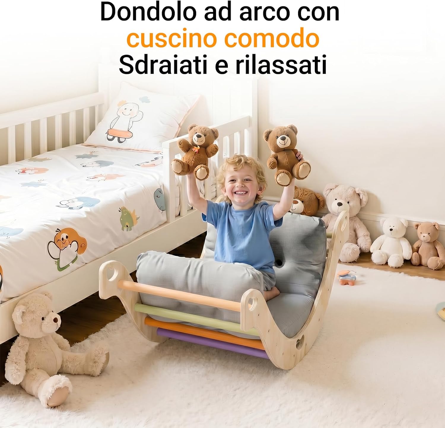 Detalle de COSYLAND Arco Montessoriano in legno naturale 4 in 1 con cuscino – Arcobaleno Classico