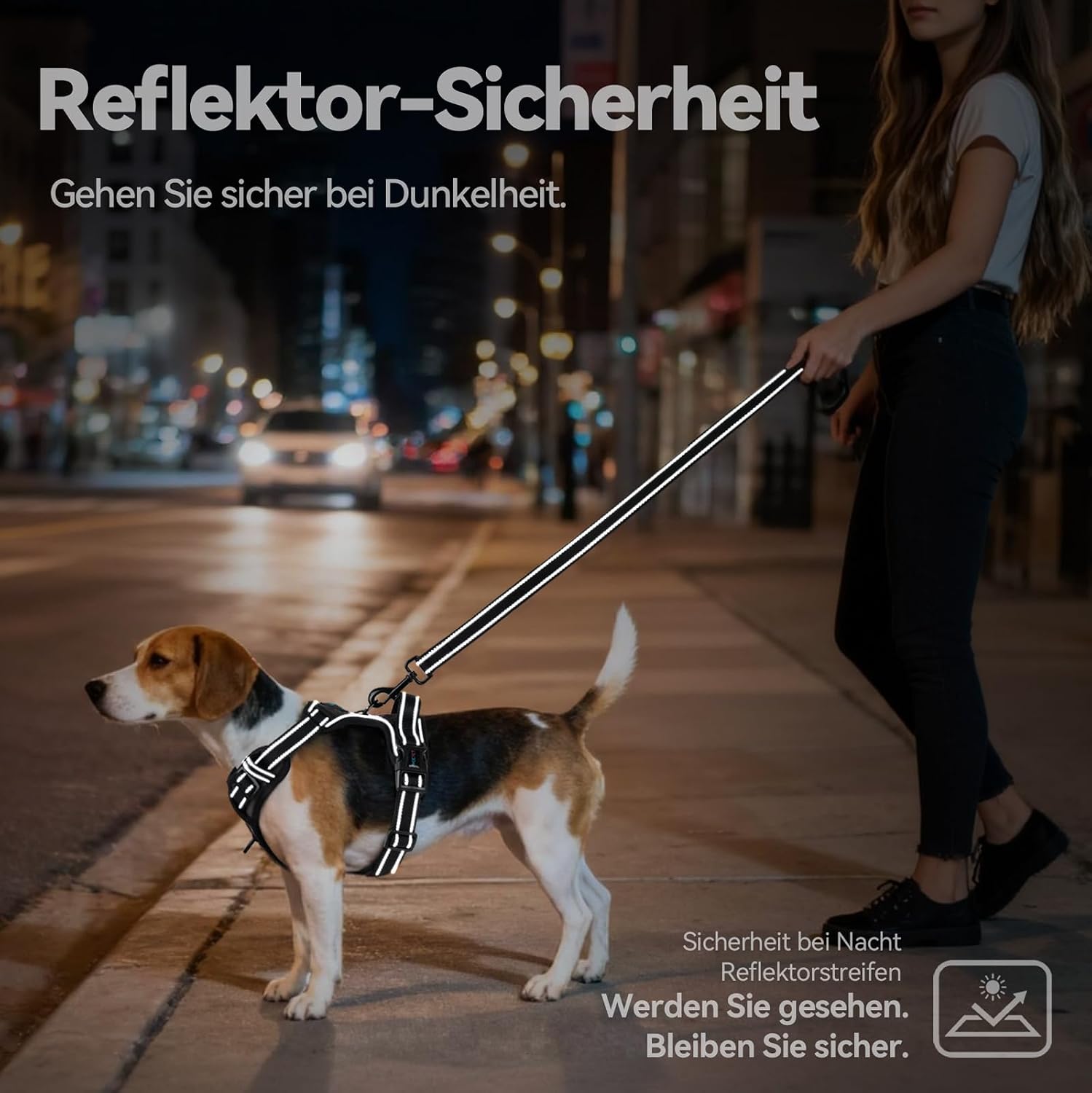 Thumbnail 6 de PHOEPET No Pull Hundegeschirr verstellbar mit Kontrollgriff und reflektierenden Streifen (Schwarz, M)