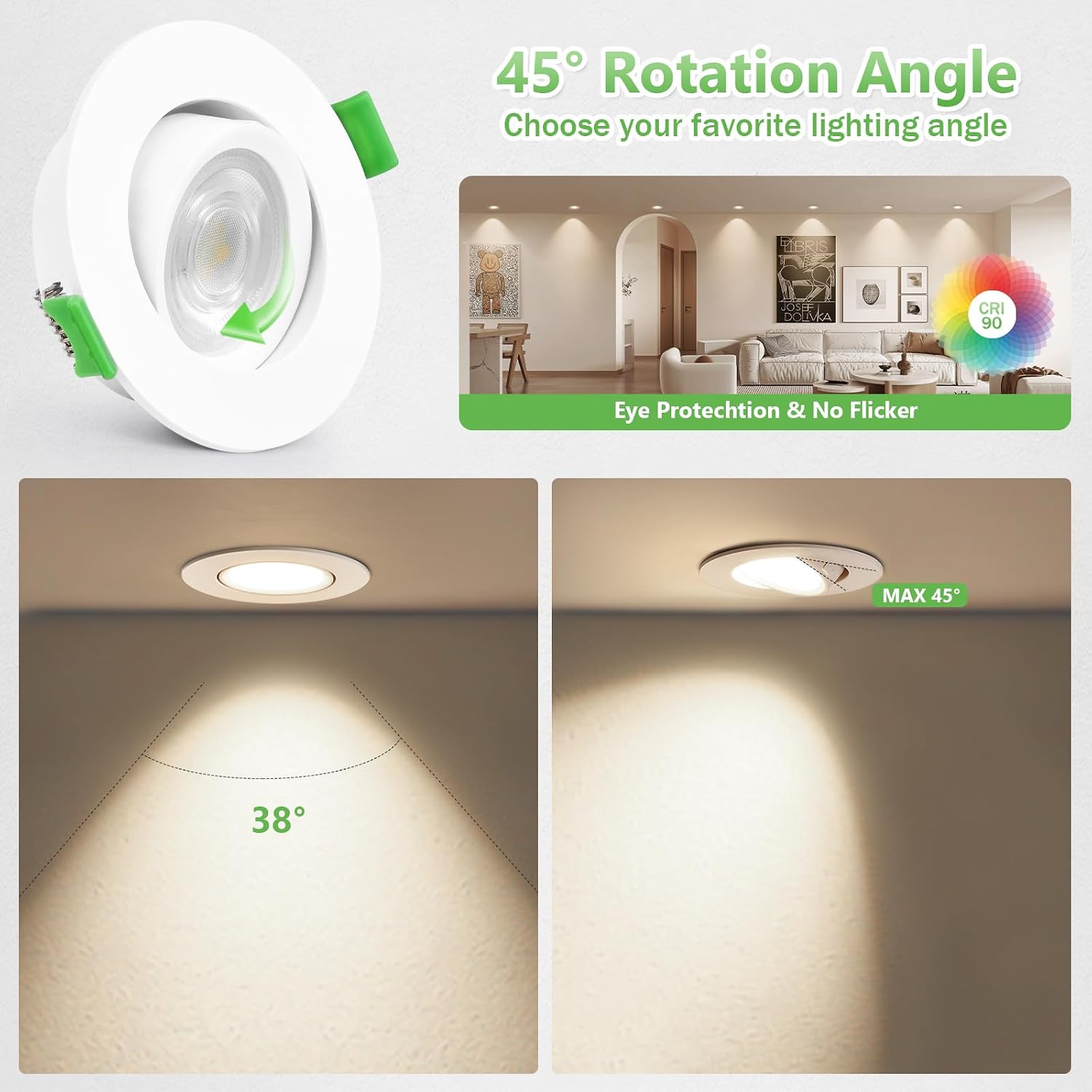 Detalle 2 de YindaLux LED-Einbaustrahler 230V 5W (GU10) schwenkbar 45° IP44, 4000K, 6er Set – nicht dimmbar
