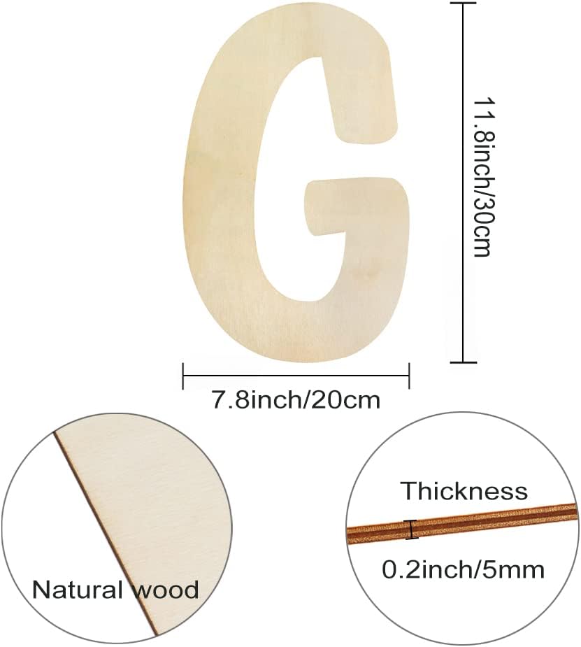 Detalle 2 de Large Wooden Letters 12 Inch (G) Unfinished – 30cm, 5mm Thick for Crafts and Nursery Decor