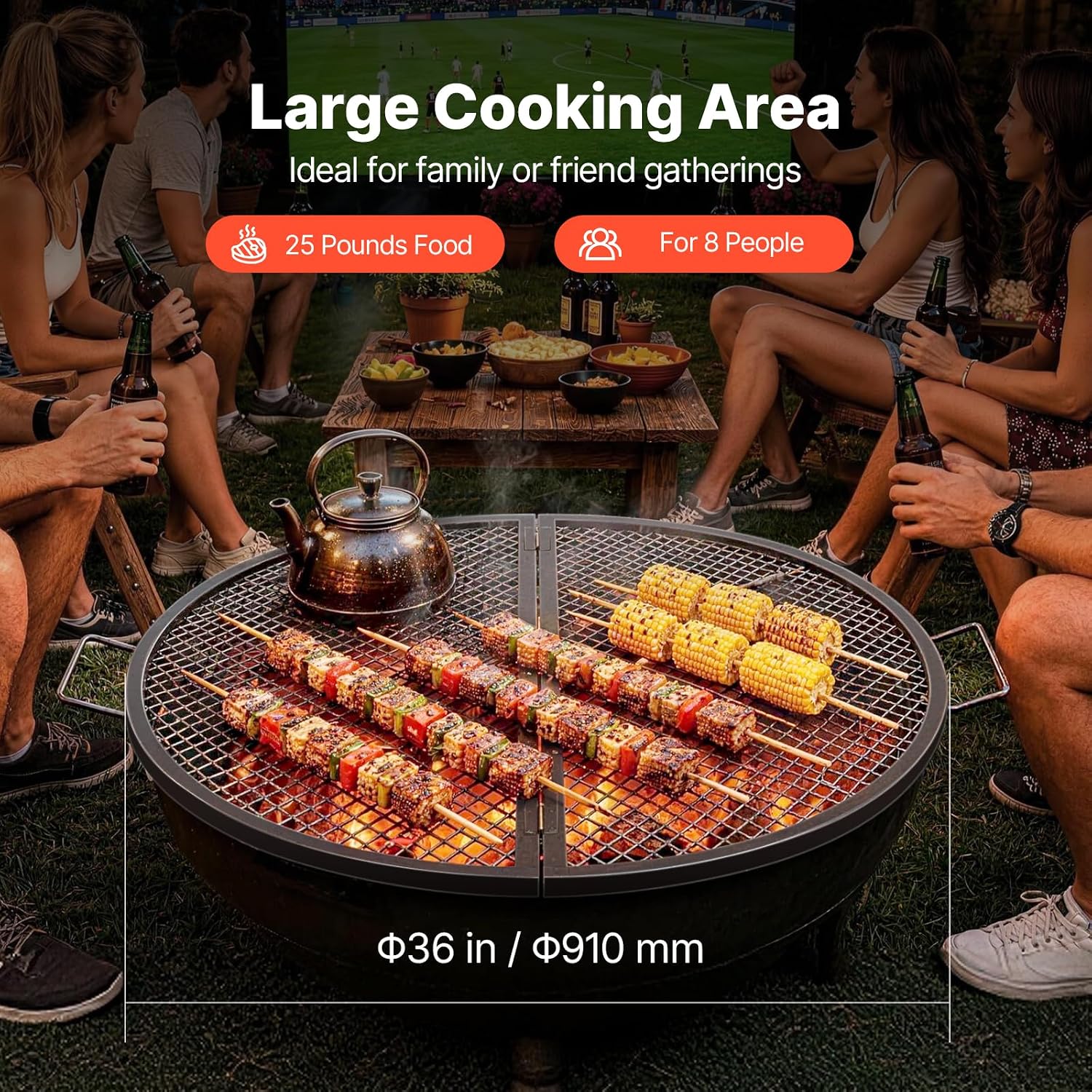 Detalle de VEVOR JY-MY-YKW36-ZD 36-Inch Foldable Steel Fire Pit Grill Grate