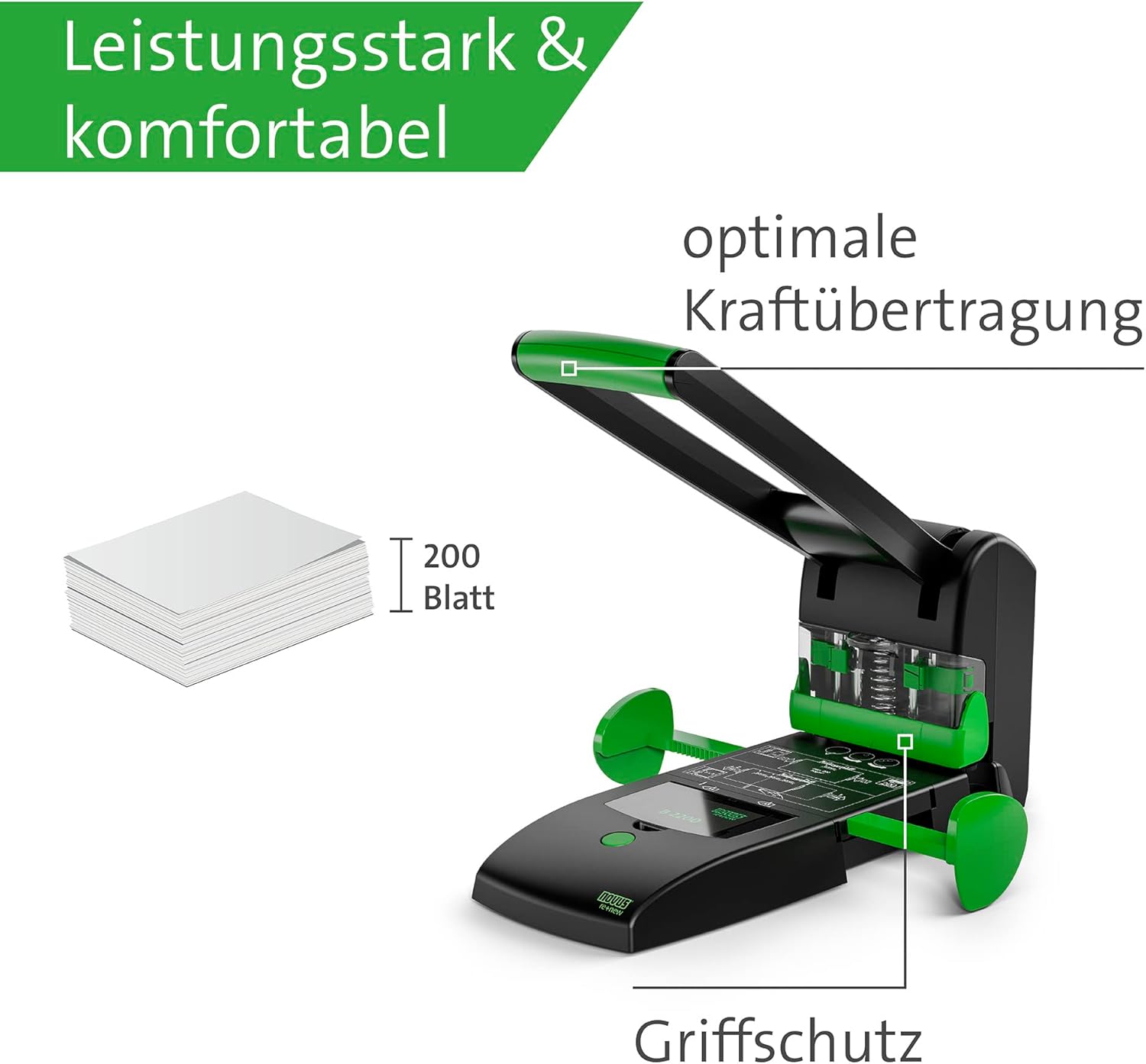 Detalle de Novus B 2200 re+new nachhaltiger Blocklocher – 2- oder 4-fach Lochung, 200 Blatt