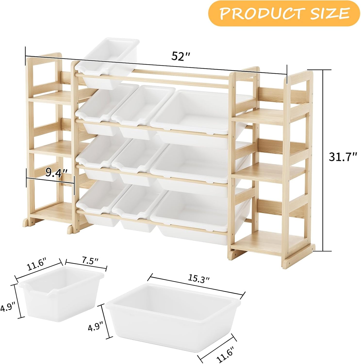 Detalle 2 de EXPERLAM Toy Storage Organizer, Solid Pine Wood