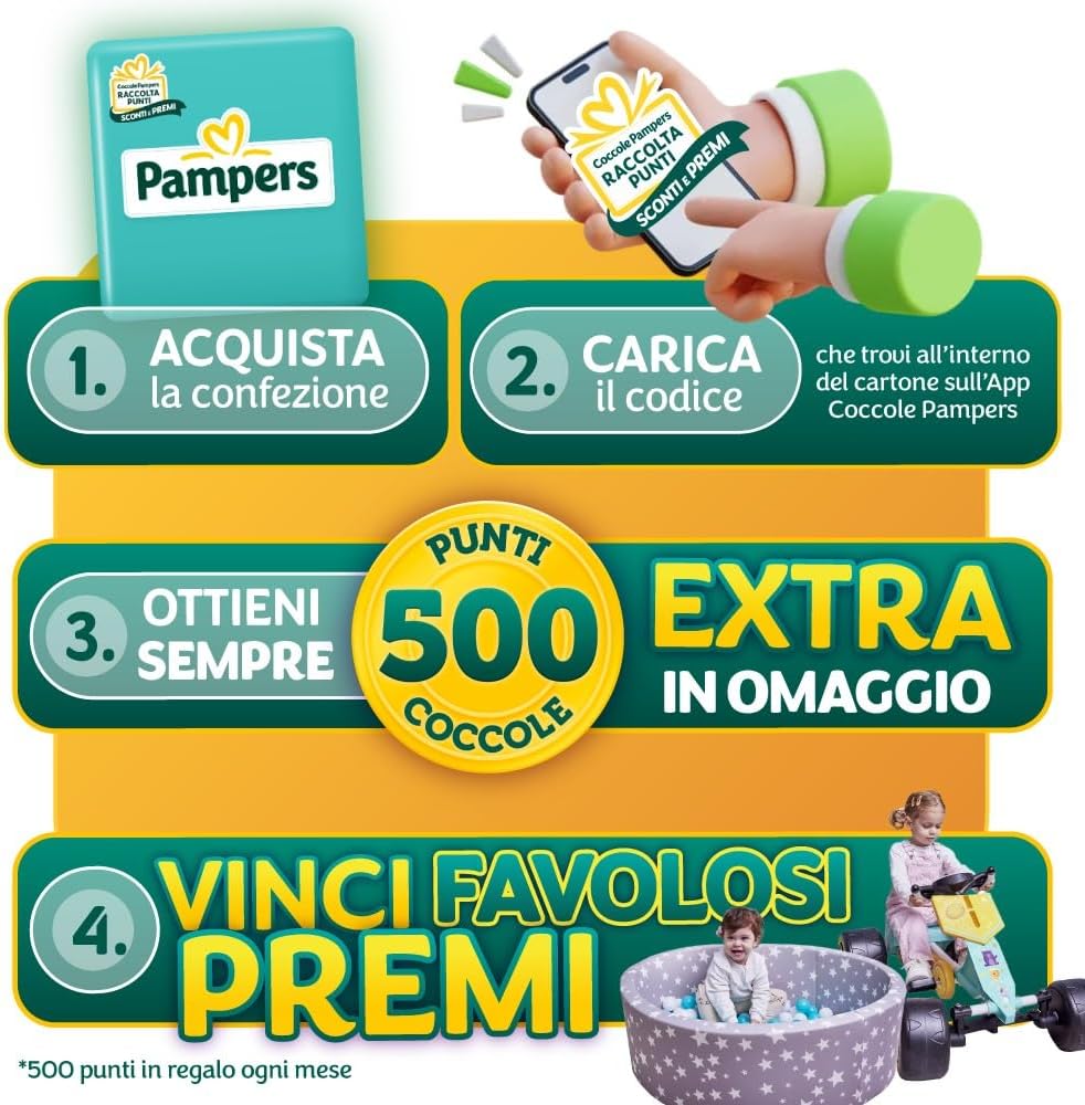 Detalle 2 de Pampers Progressi Junior Taglia 5 (11-25 kg) – Scorta da 108 pannolini + 500 Punti Omaggio, con Indicare di Bagnato e Linguette Rinforzate