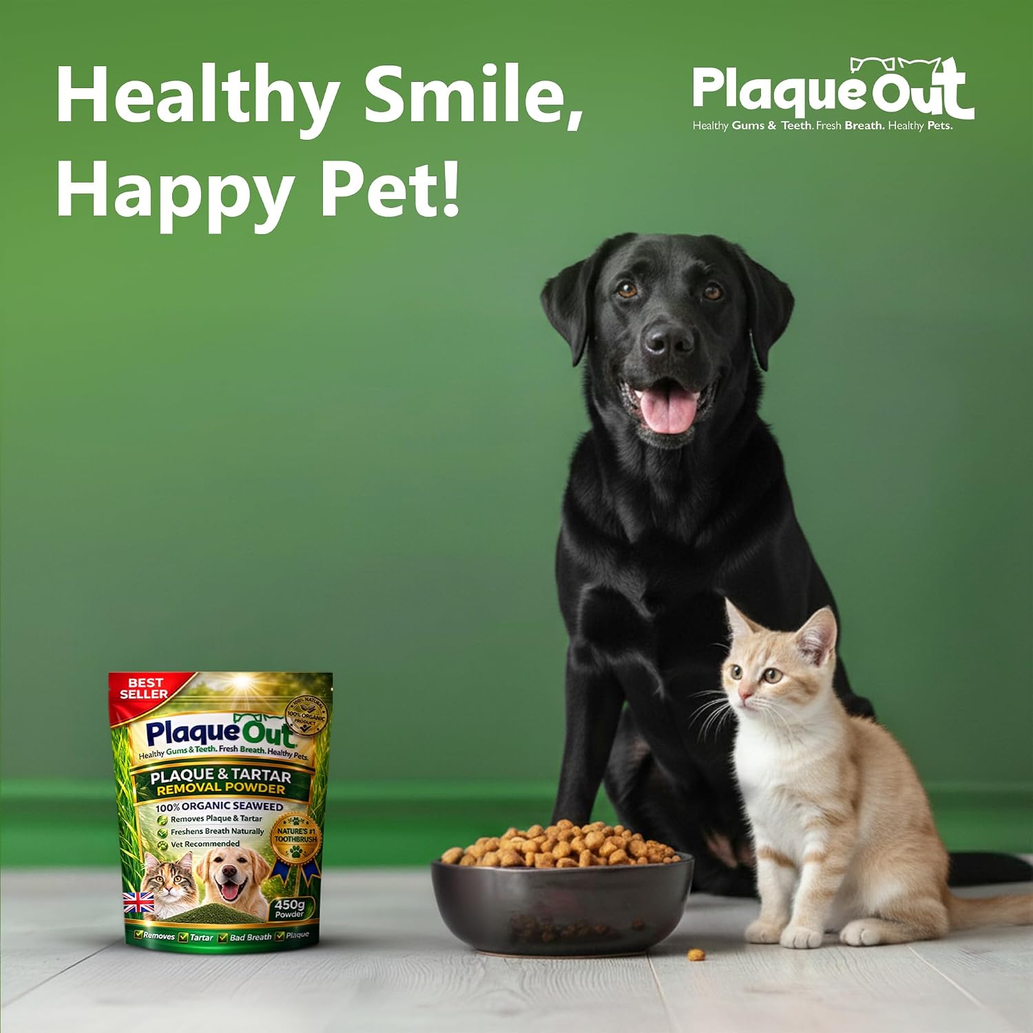Detalle de Plaque Out 450g Pouch: 100% Natural Seaweed Dental Powder for Dogs & Cats