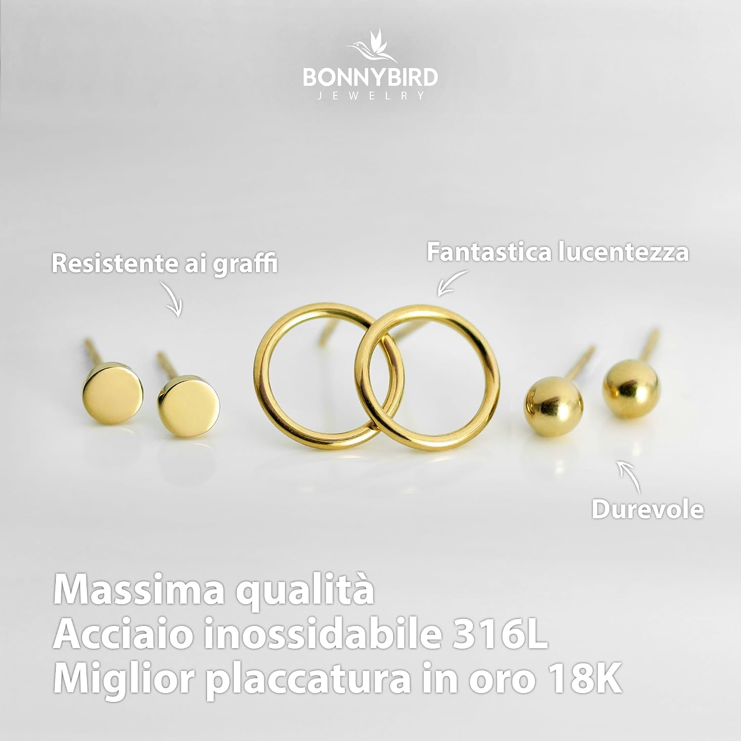 Detalle 2 de BONNYBIRD Orecchini in acciaio chirurgico donna anallergici 💍