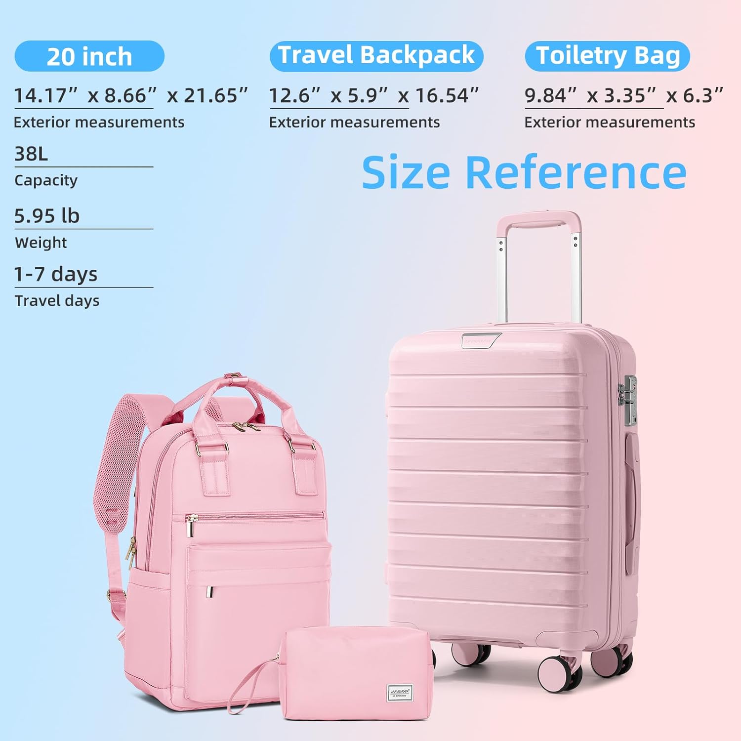 Thumbnail 5 de LARVENDER 3-Piece Hardside Luggage Set 20in