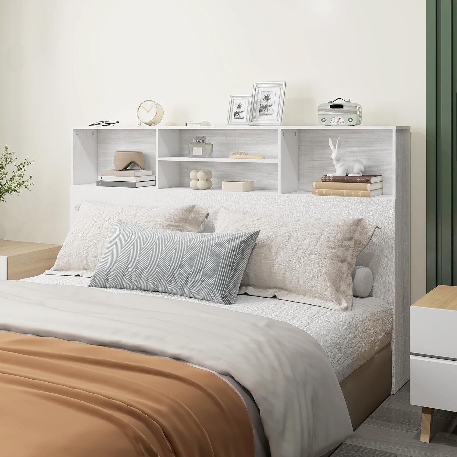 Thumbnail 6 de HOMCOM tête de lit sur pied 160 cm blanche avec 4 compartiments de rangement