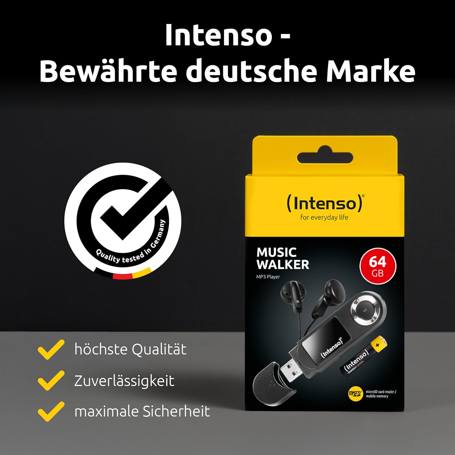 Thumbnail 1 de Intenso Music Walker Lecteur MP3 64 Go noir avec écran LCD, microSD et casque