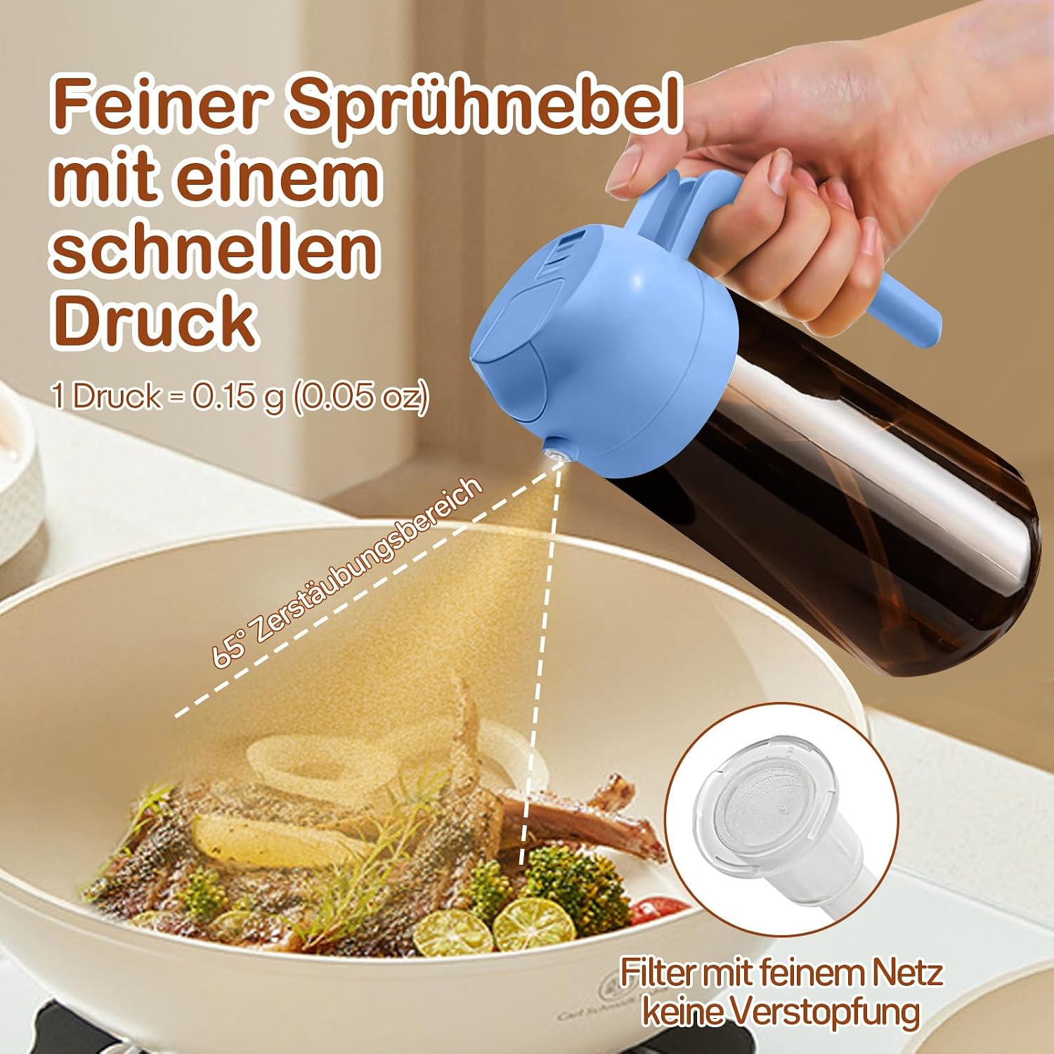 Detalle 2 de YARRAMATE 470 ml Ölsprüher zum Kochen (2-in-1) mit UV-Schutz, bernsteinfarbenem Glas und Sprüh-/Gießfunktion