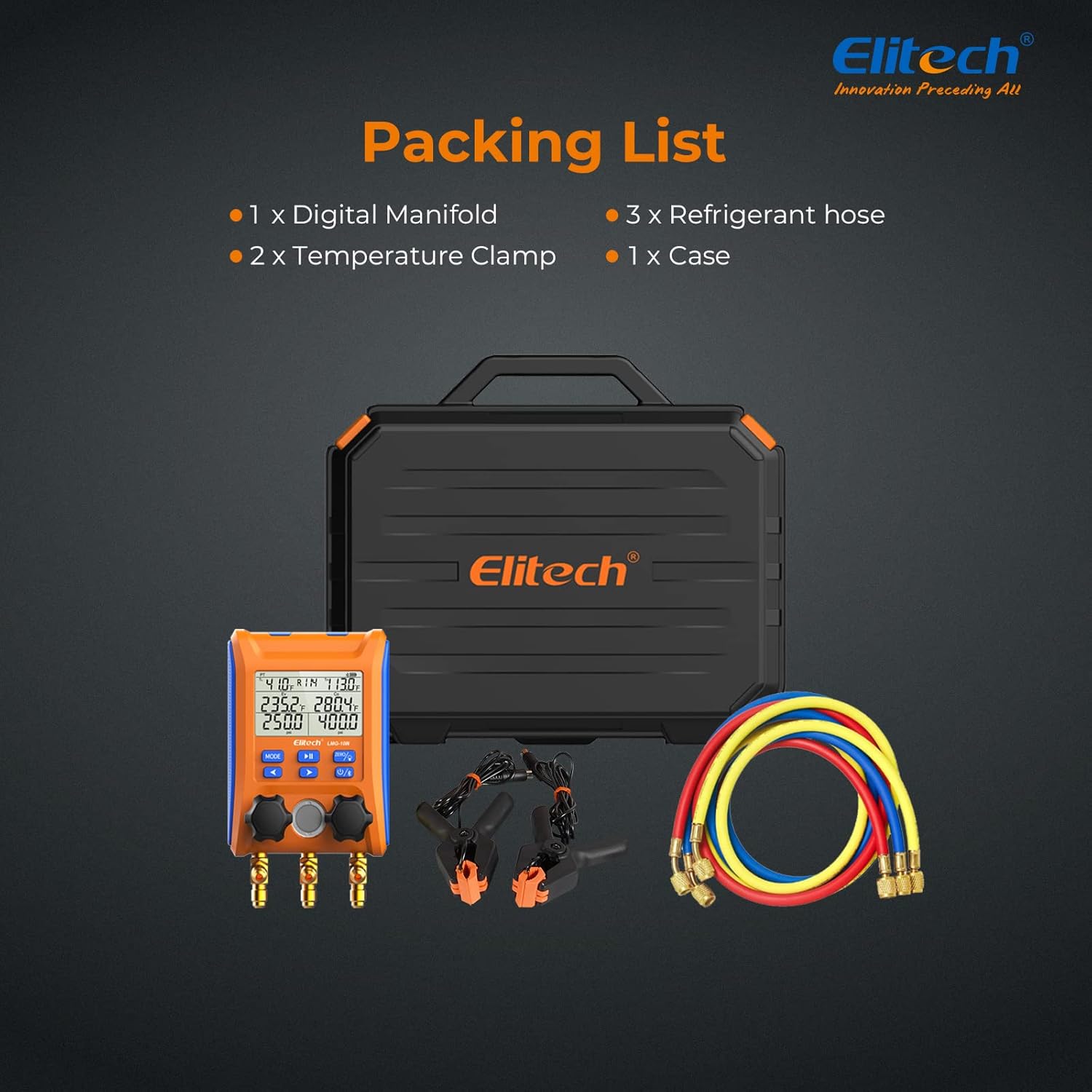 Thumbnail 6 de Elitech Digital Manifold Gauge Set LMG-10W with app monitoring and temperature clamps