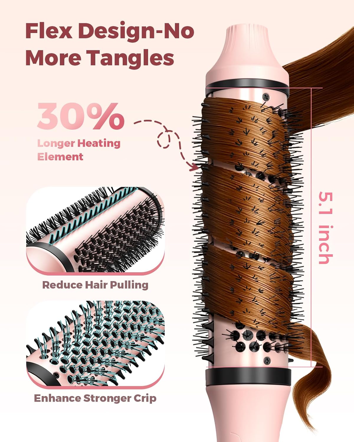 Detalle de Bopcal Thermal Brush 38mm: Lightweight, Ionic, Dual Voltage Hot Brush for Dry-H styling