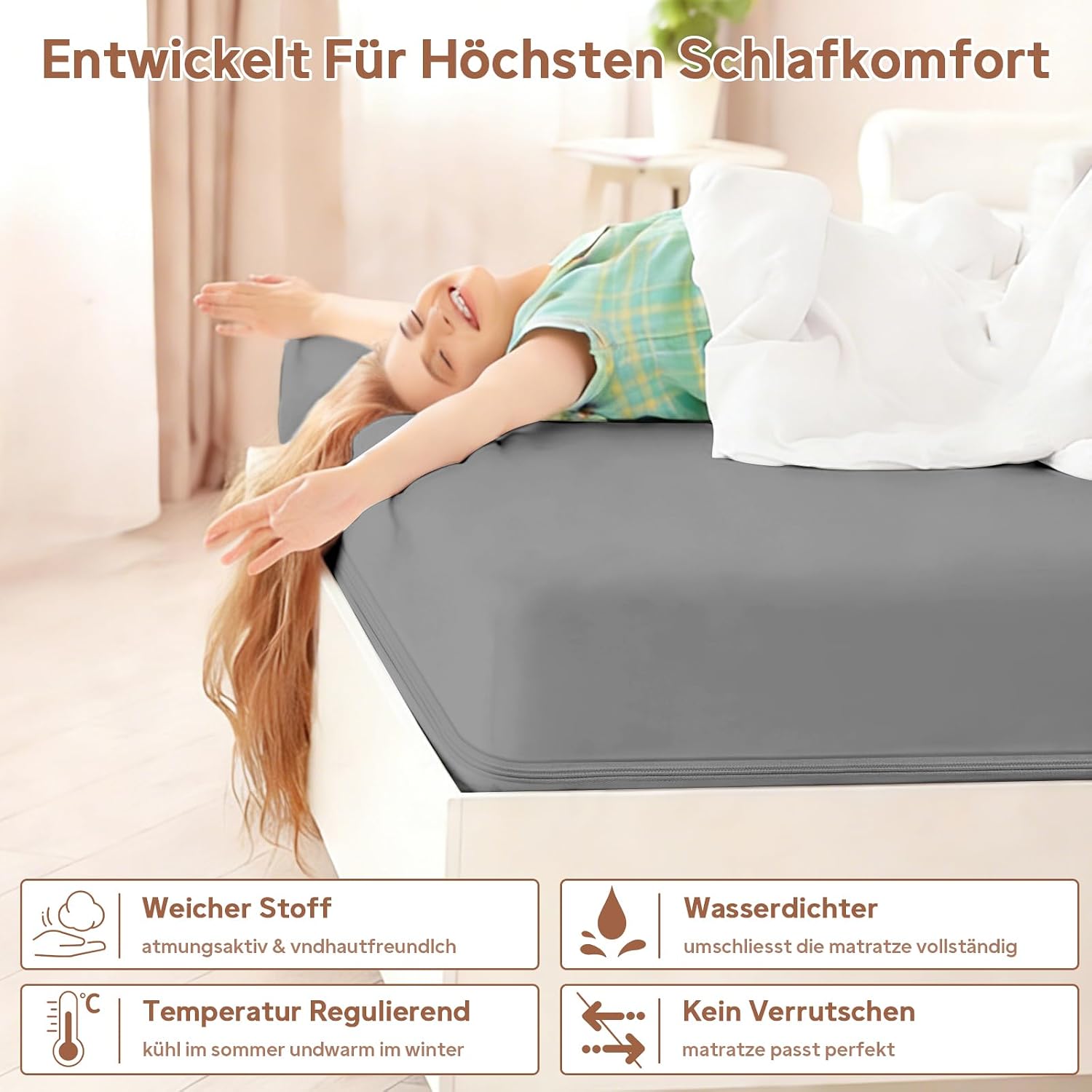 Thumbnail 4 de mafudoxi Milbenbezug Matratze 90x200x28cm – Premium, wasserdichter Matratzenschutz mit dreiseitigem Reißverschluss