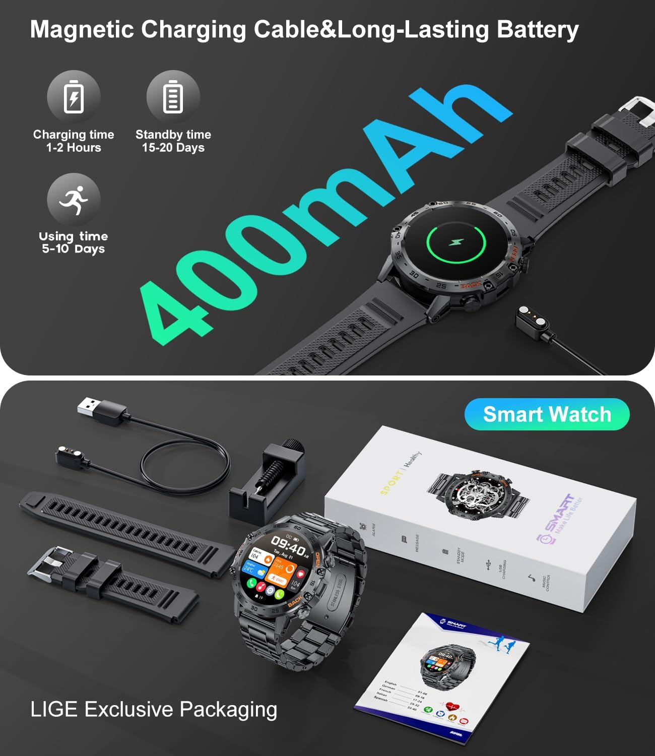 Detalle 2 de FEELNEVER Smart Watch for Men with Wireless Call Function: A Practical Military-Grade Fitness Companion