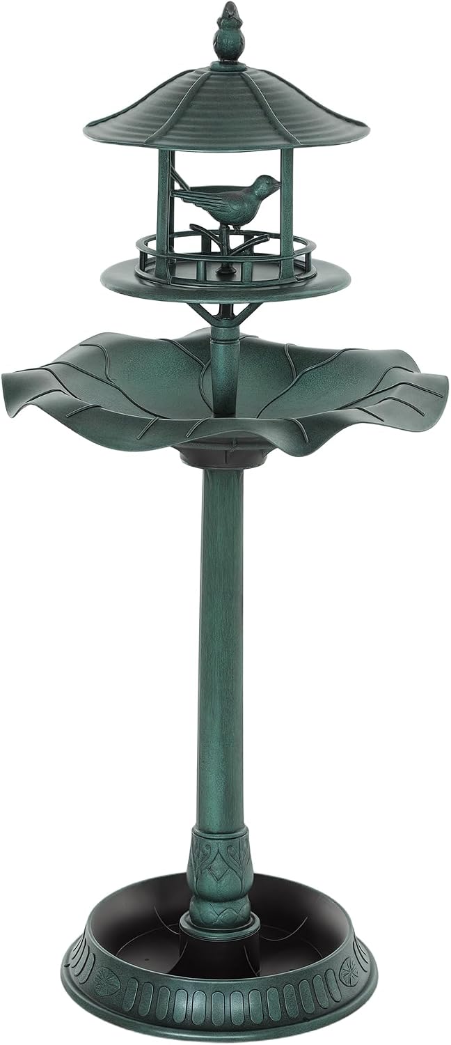 Detalle de Outsunny 844-135V00GN vogelbad 3-in-1, plantenbak en voederplek