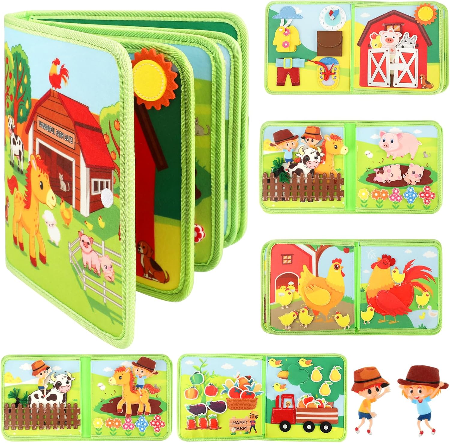 Detalle de Kyteazr Busy Board Montessori Spielzeug ab 1 Jahr – 25-in-1 Quiet Book Bauernhof für unterwegs