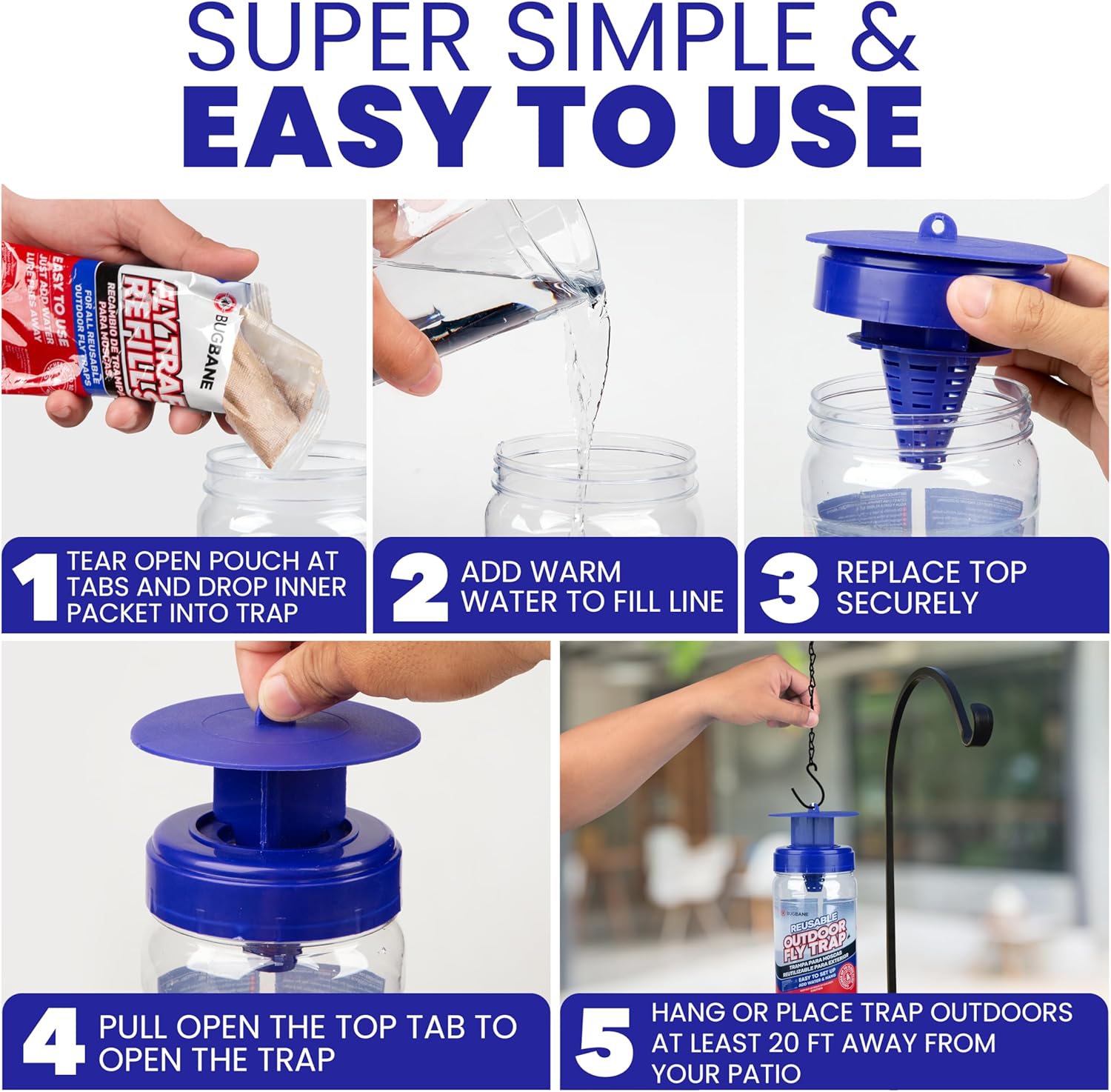 Thumbnail 3 de 2 Fly Traps Outdoor Fly Trap for Patio with 4 Non-Toxic Dissolvable Bait Refills