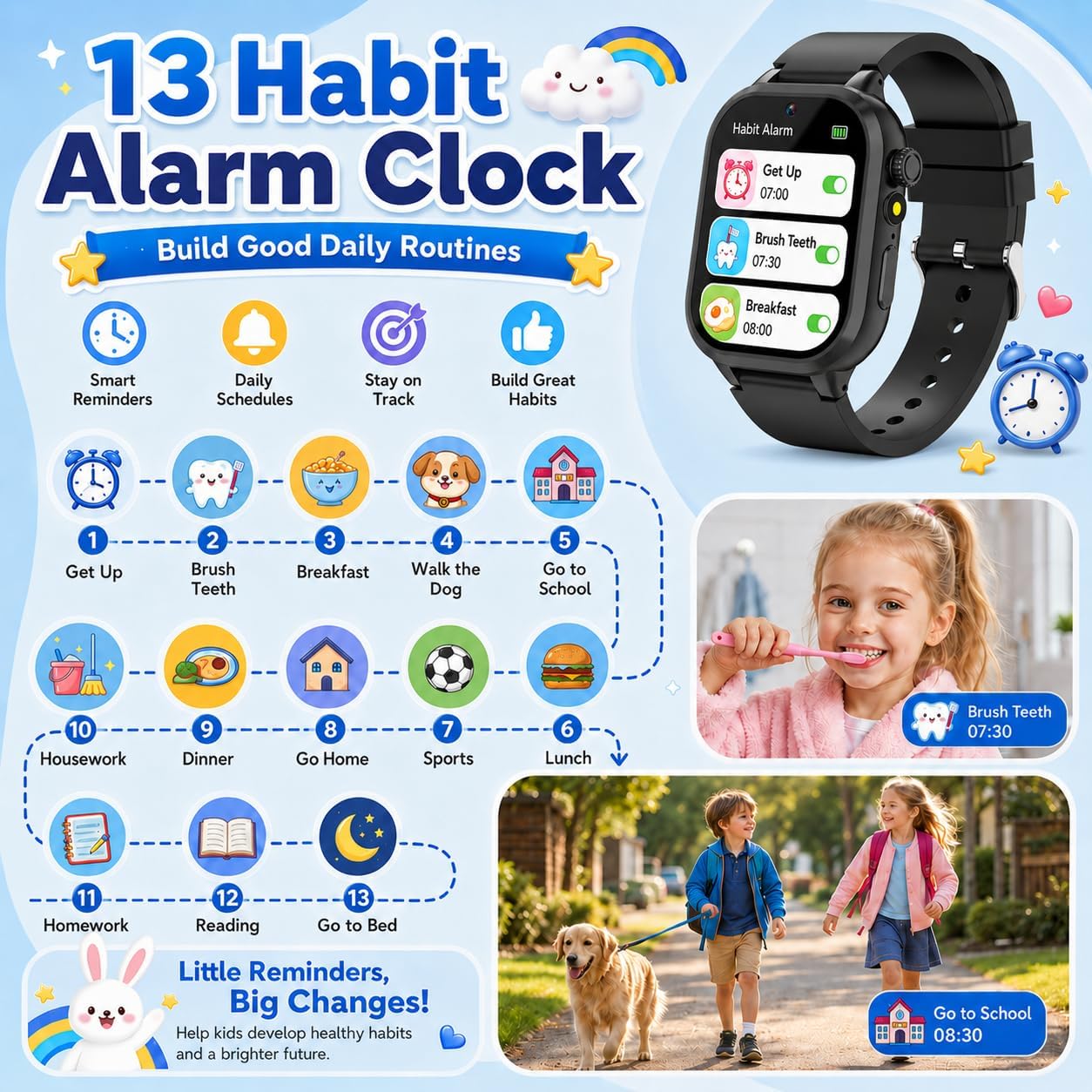 Detalle 2 de ELEJAFE Kids Smart Watch: 32 Games, Habit Tracking, 3 Sports & Learn Cards