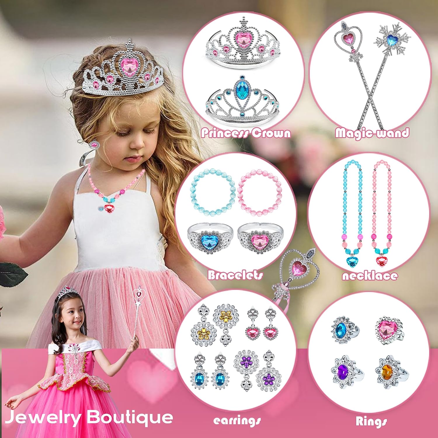 Detalle de Amerrly Z004 prinsessenset met 4 paar schoenen en 2 sieradensets
