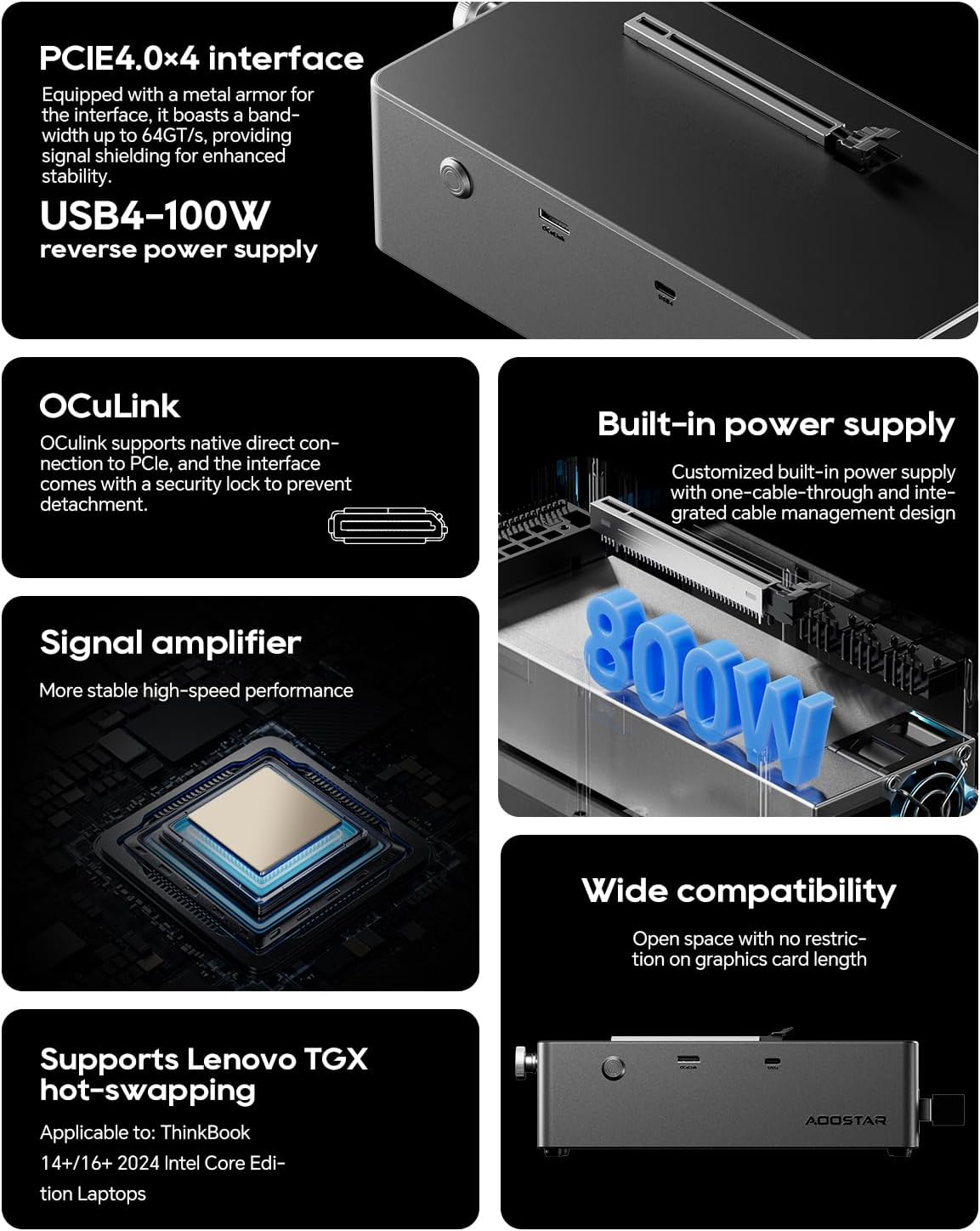 Thumbnail 2 de AOOSTAR AG02 eGPU Dockingstation mit Oculink-Anschluss – Externe GPU bis 500W, USB4.0, 800W Netzteil